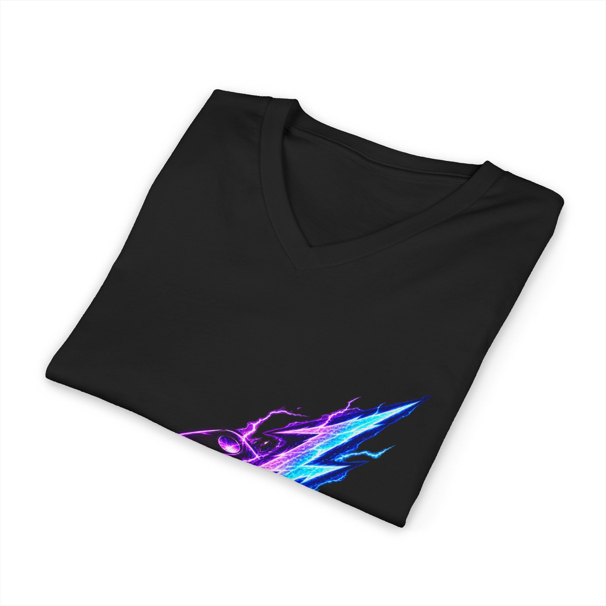 Lightning Dice V‑Neck Tee — Neon Gaming Dice Graphic Shirt