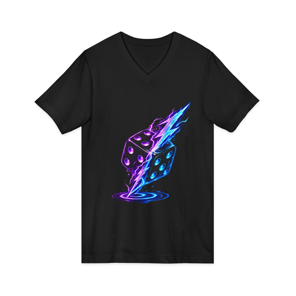Lightning Dice V‑Neck Tee — Neon Gaming Dice Graphic Shirt