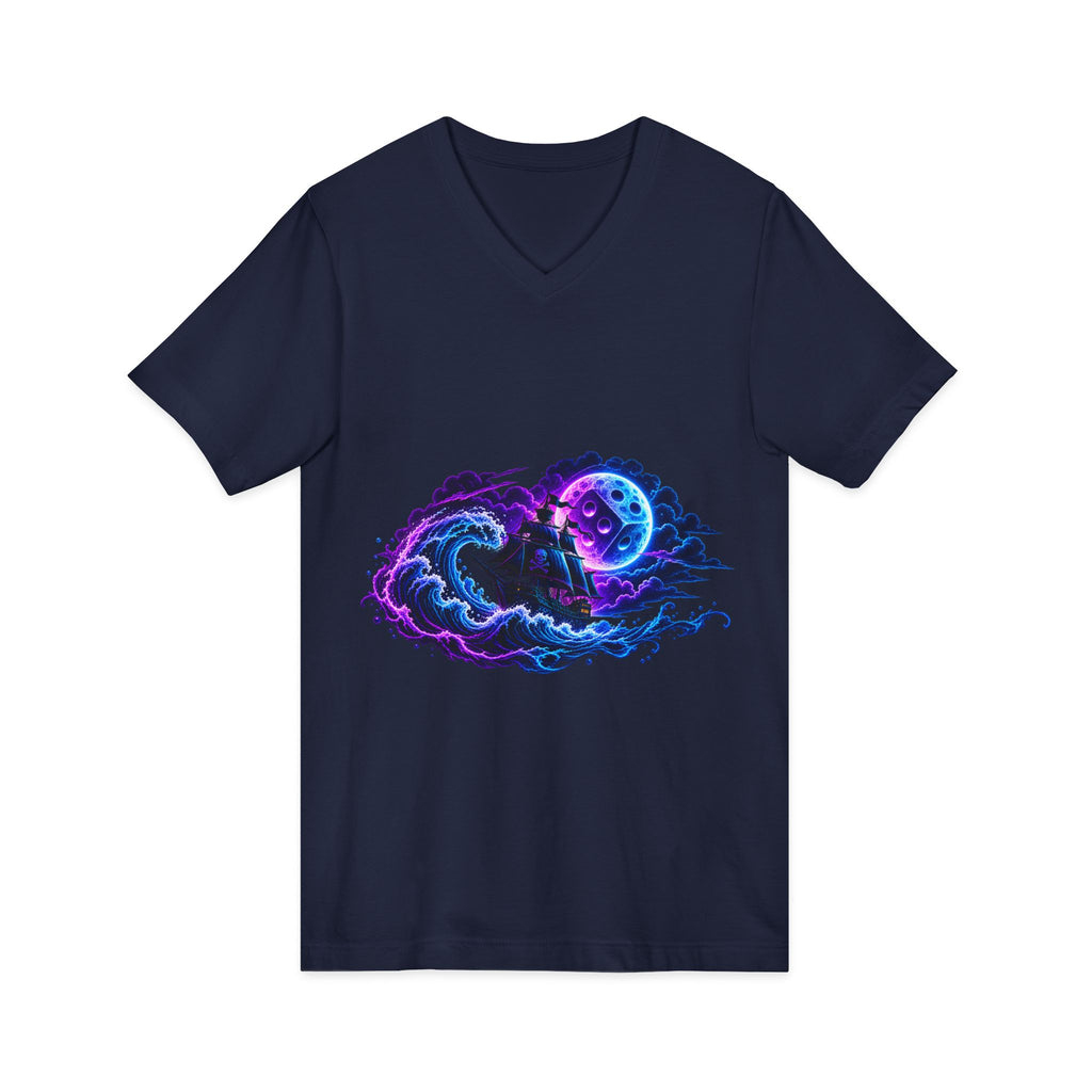 Vampire Night Surf V-Neck Tee — Neon Gothic Moon Graphic