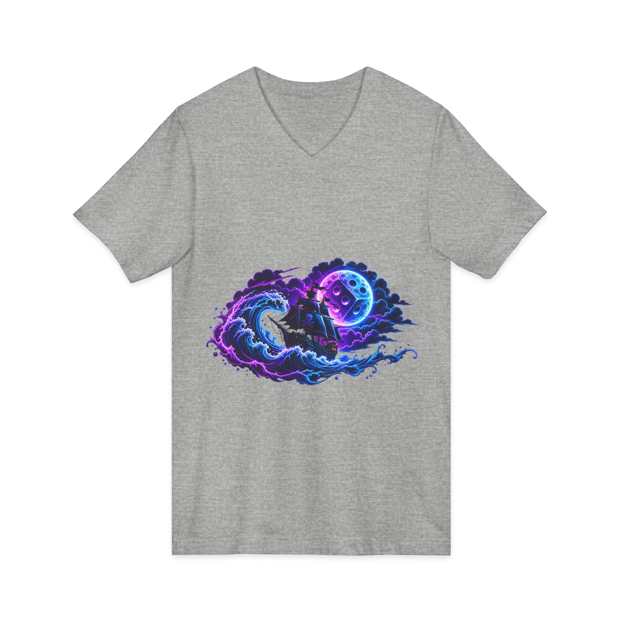 Vampire Night Surf V-Neck Tee — Neon Gothic Moon Graphic