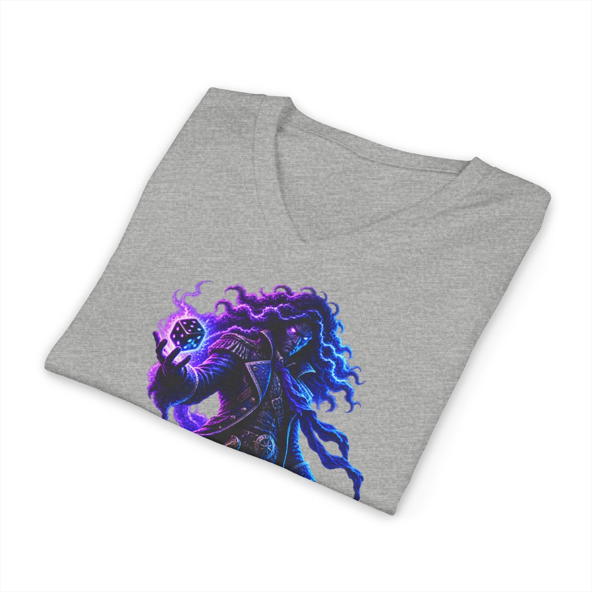 Mystic Reaper V-Neck Tee — Neon Grim Reaper Graphic Shirt