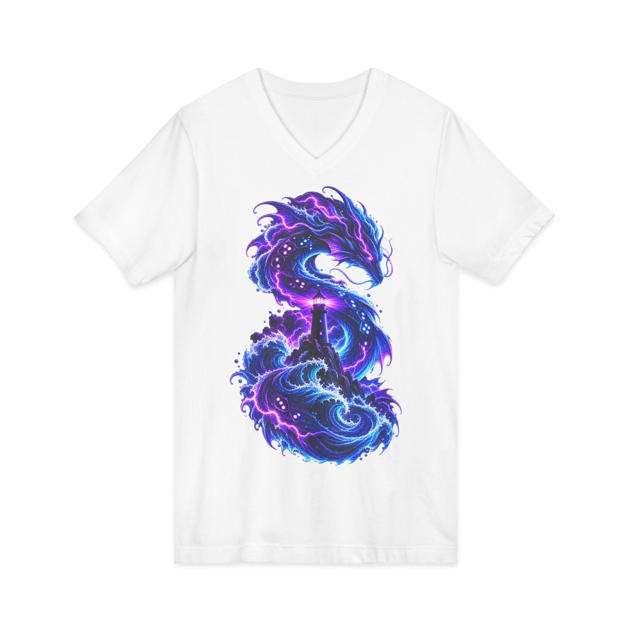 Dragon V-Neck T-Shirt — Neon Cosmic Dragon Graphic Tee