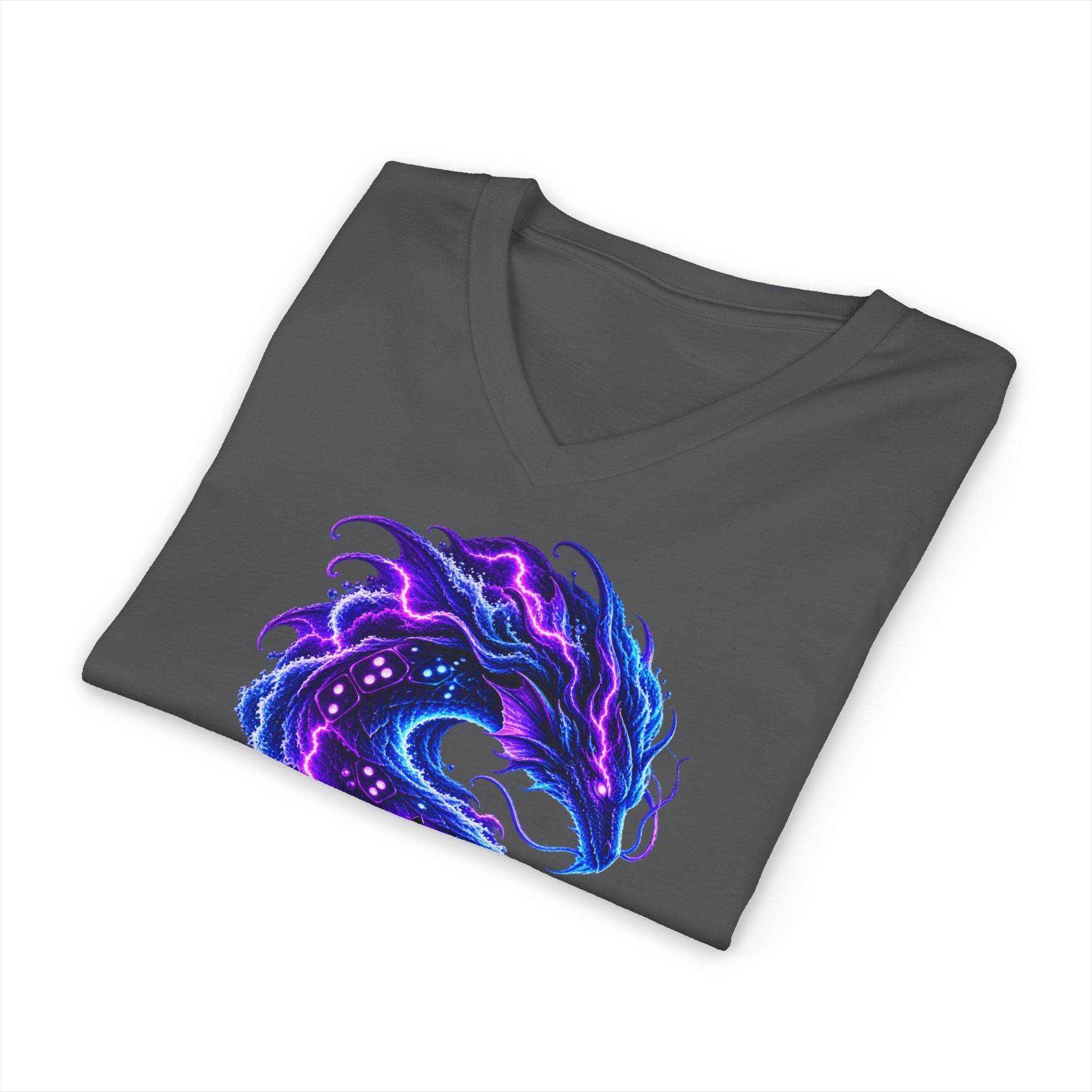Dragon V-Neck T-Shirt — Neon Cosmic Dragon Graphic Tee