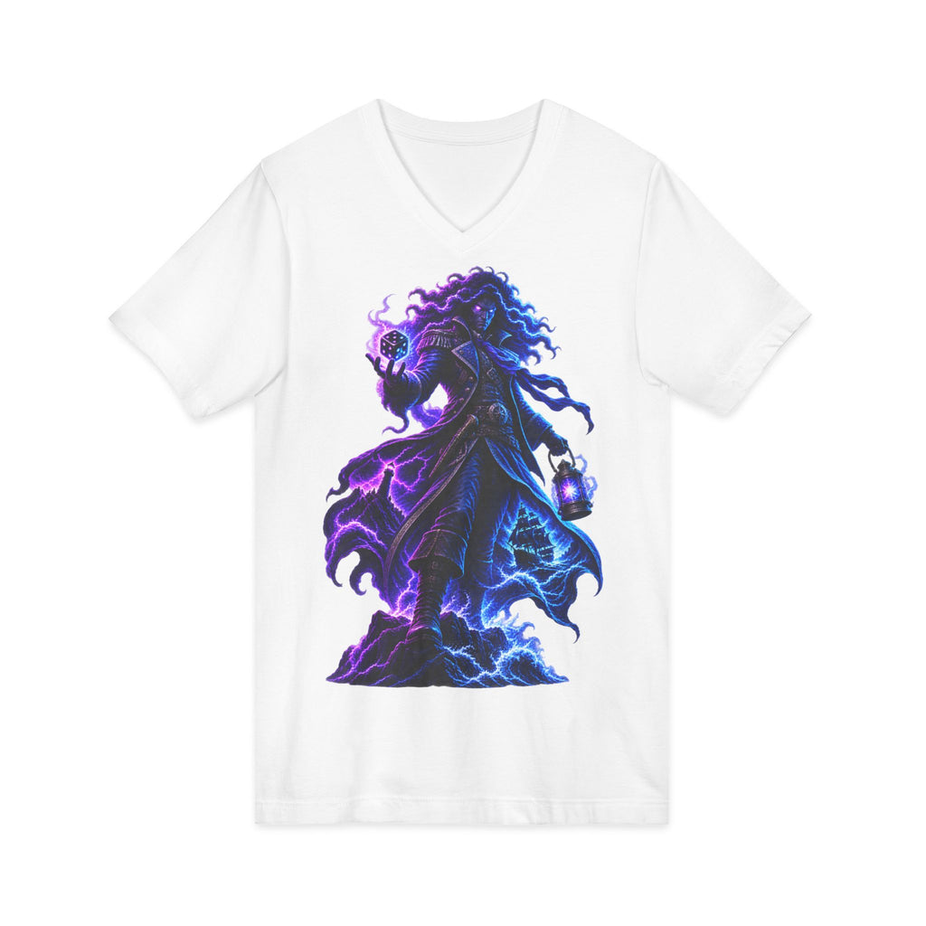 Mystic Reaper V-Neck Tee — Neon Grim Reaper Graphic Shirt