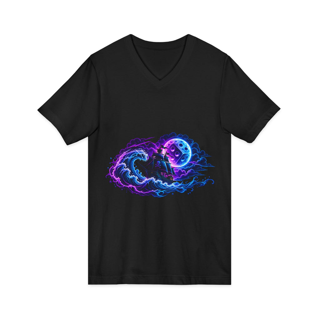 Vampire Night Surf V-Neck Tee — Neon Gothic Moon Graphic