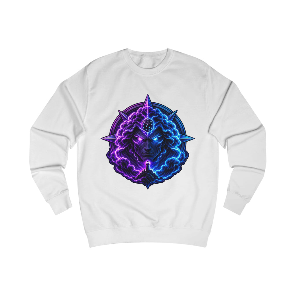 Mystic Nebula Face Sweatshirt — Neon Purple & Blue Cosmic Design