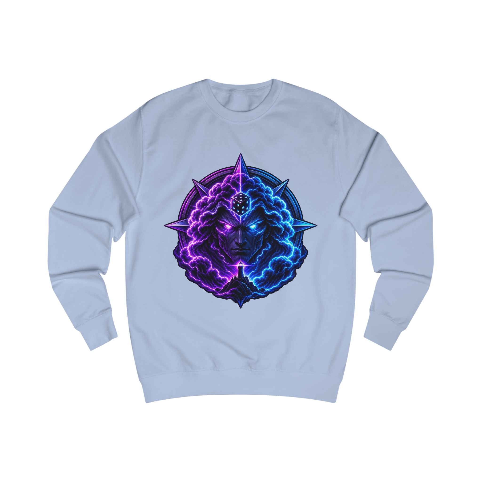 Mystic Nebula Face Sweatshirt — Neon Purple & Blue Cosmic Design