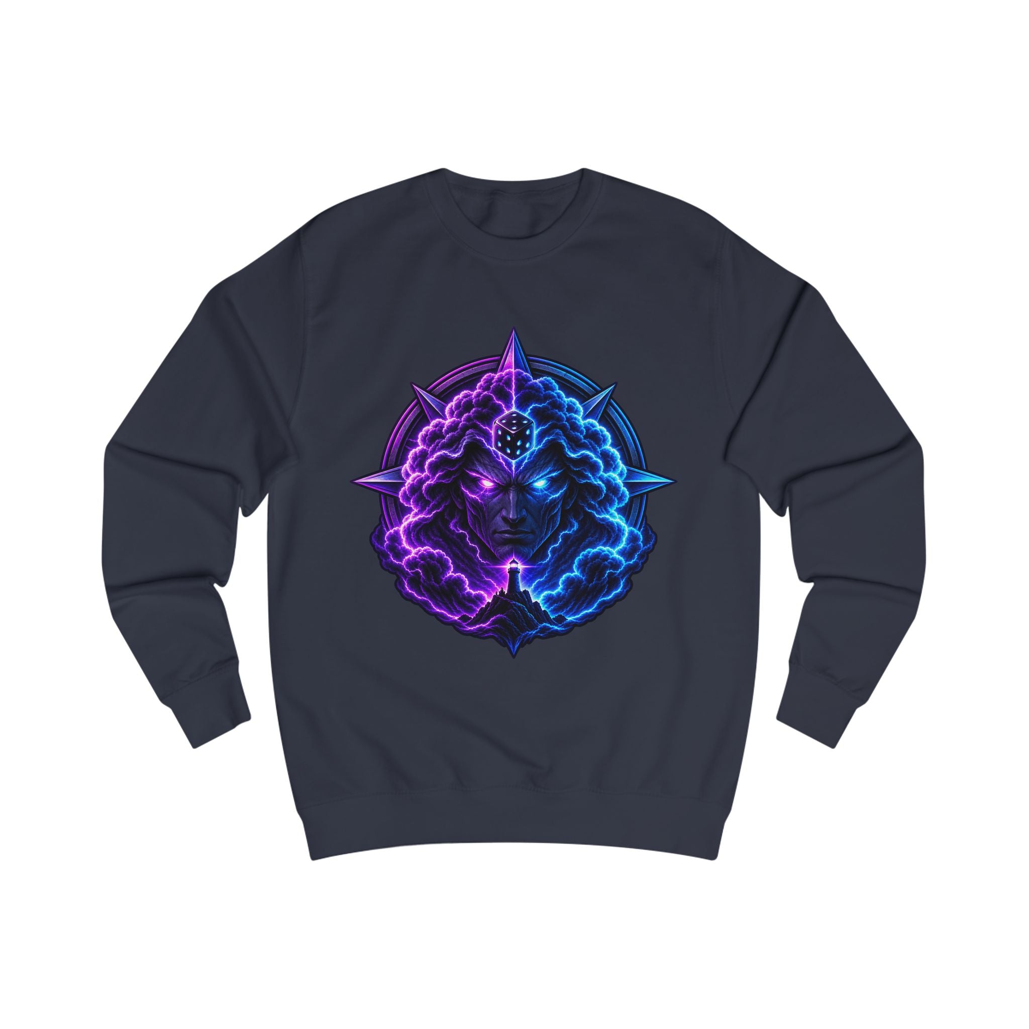 Mystic Nebula Face Sweatshirt — Neon Purple & Blue Cosmic Design