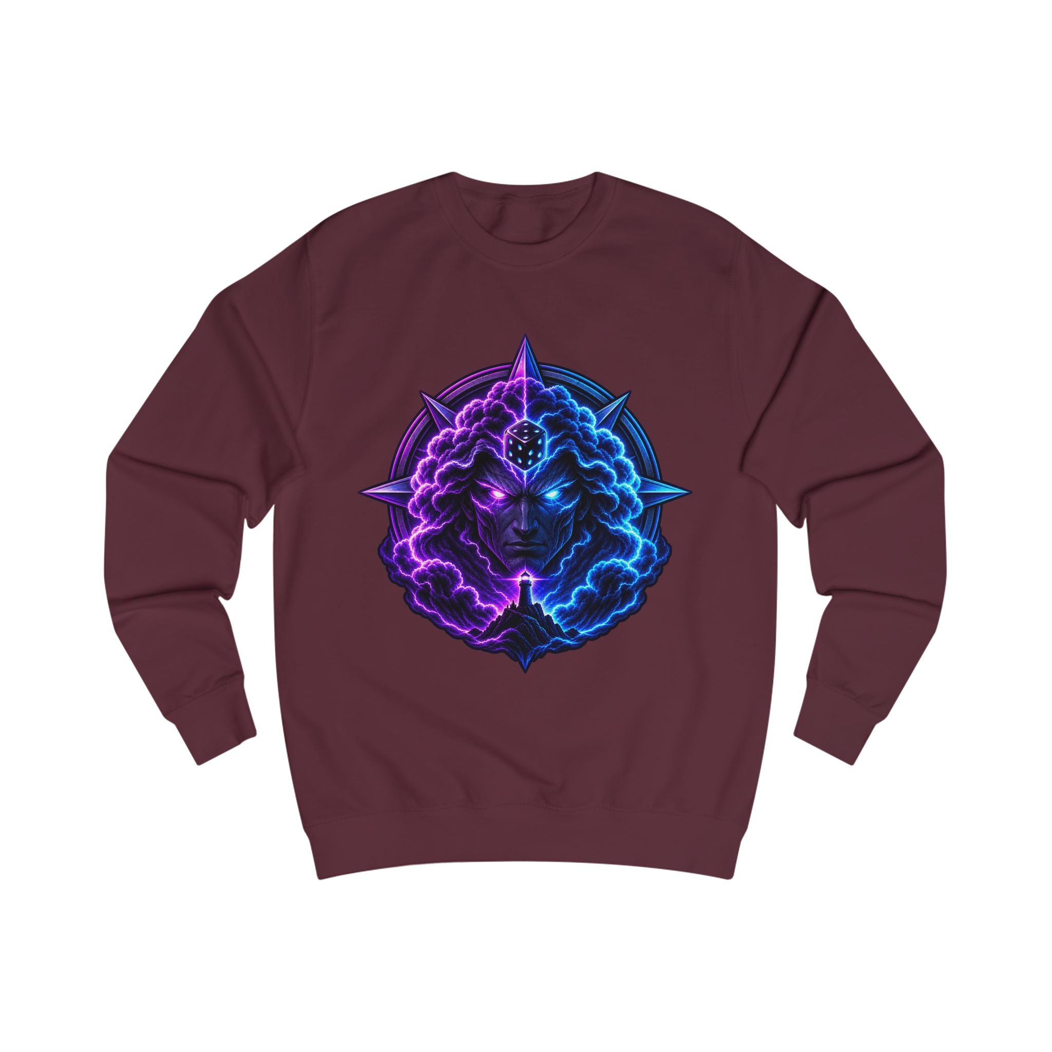 Mystic Nebula Face Sweatshirt — Neon Purple & Blue Cosmic Design