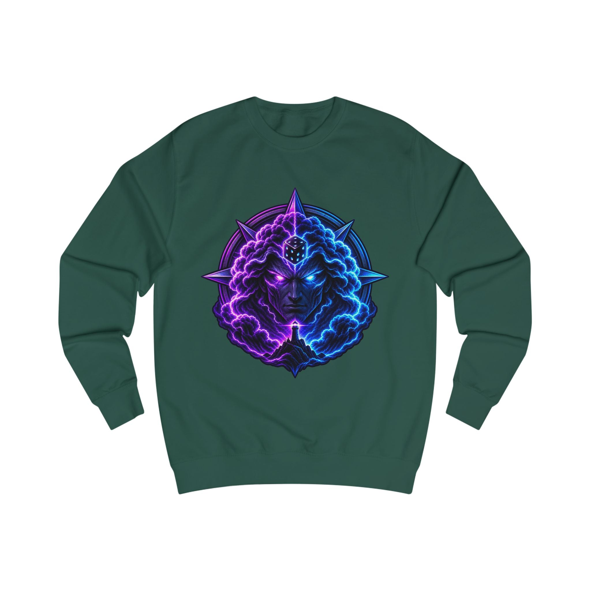 Mystic Nebula Face Sweatshirt — Neon Purple & Blue Cosmic Design