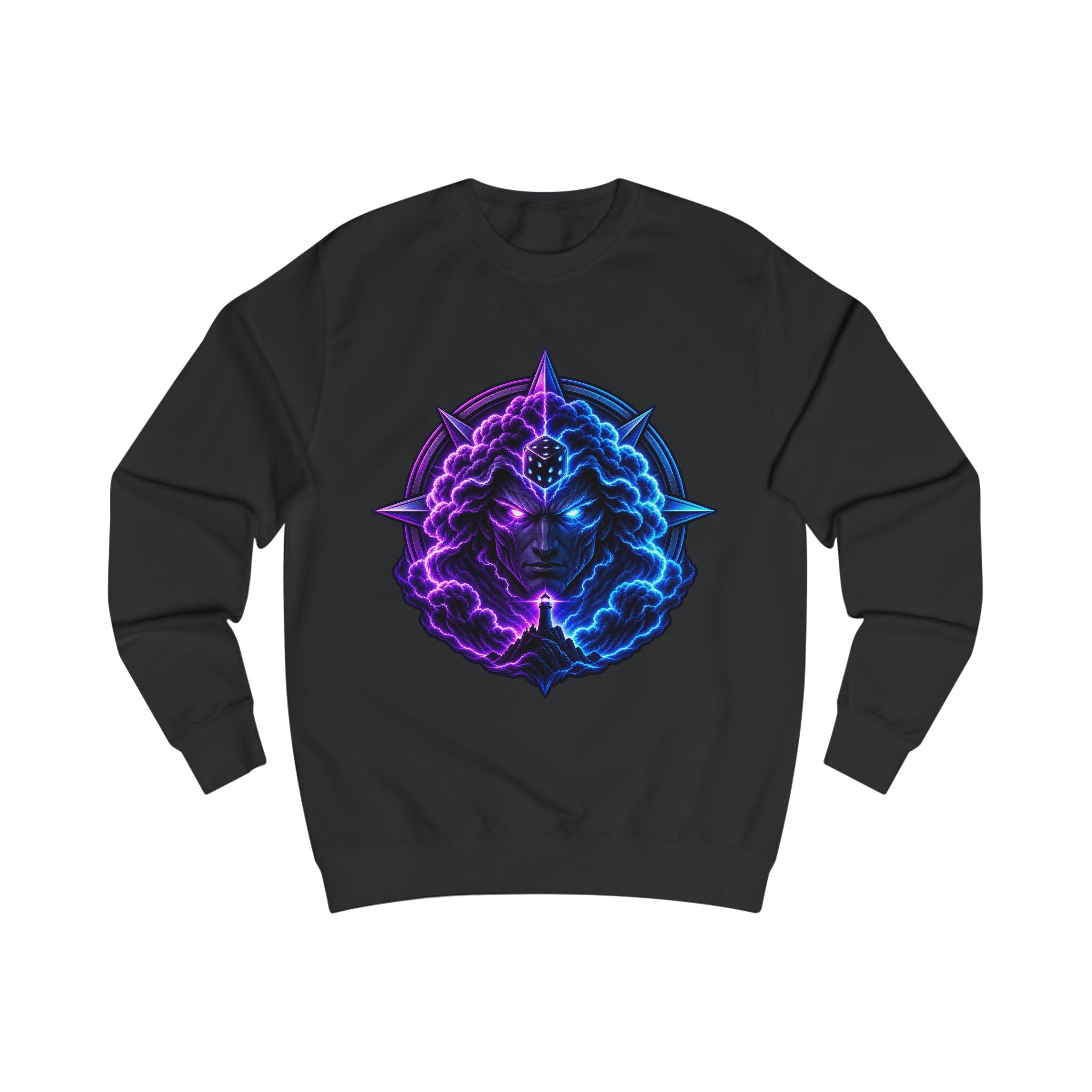 Mystic Nebula Face Sweatshirt — Neon Purple & Blue Cosmic Design