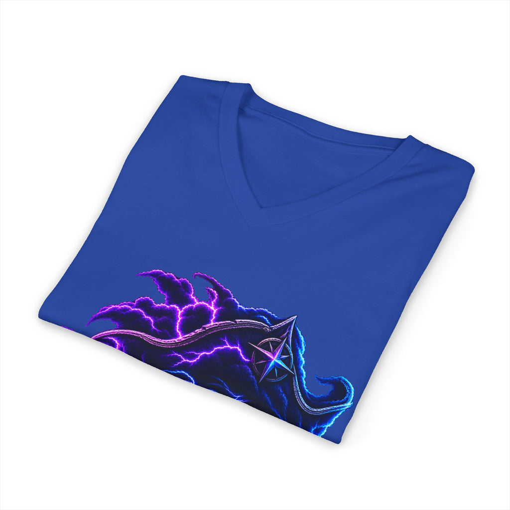 Nebula Goddess V-Neck Tee — Cosmic Purple Woman Portrait Shirt