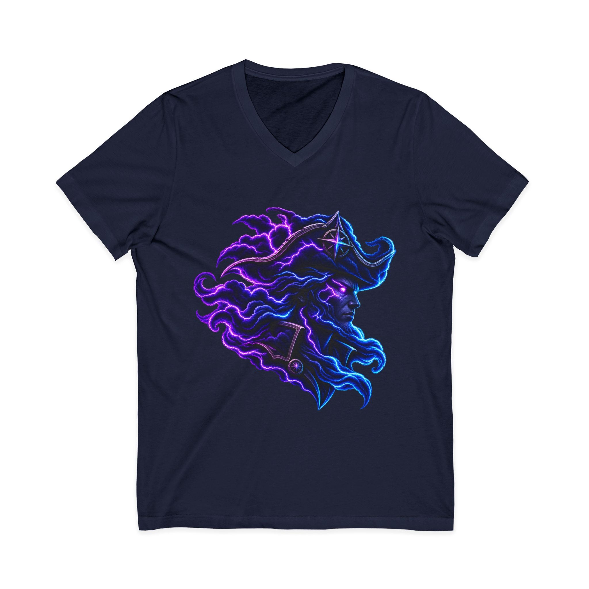 Nebula Goddess V-Neck Tee — Cosmic Purple Woman Portrait Shirt