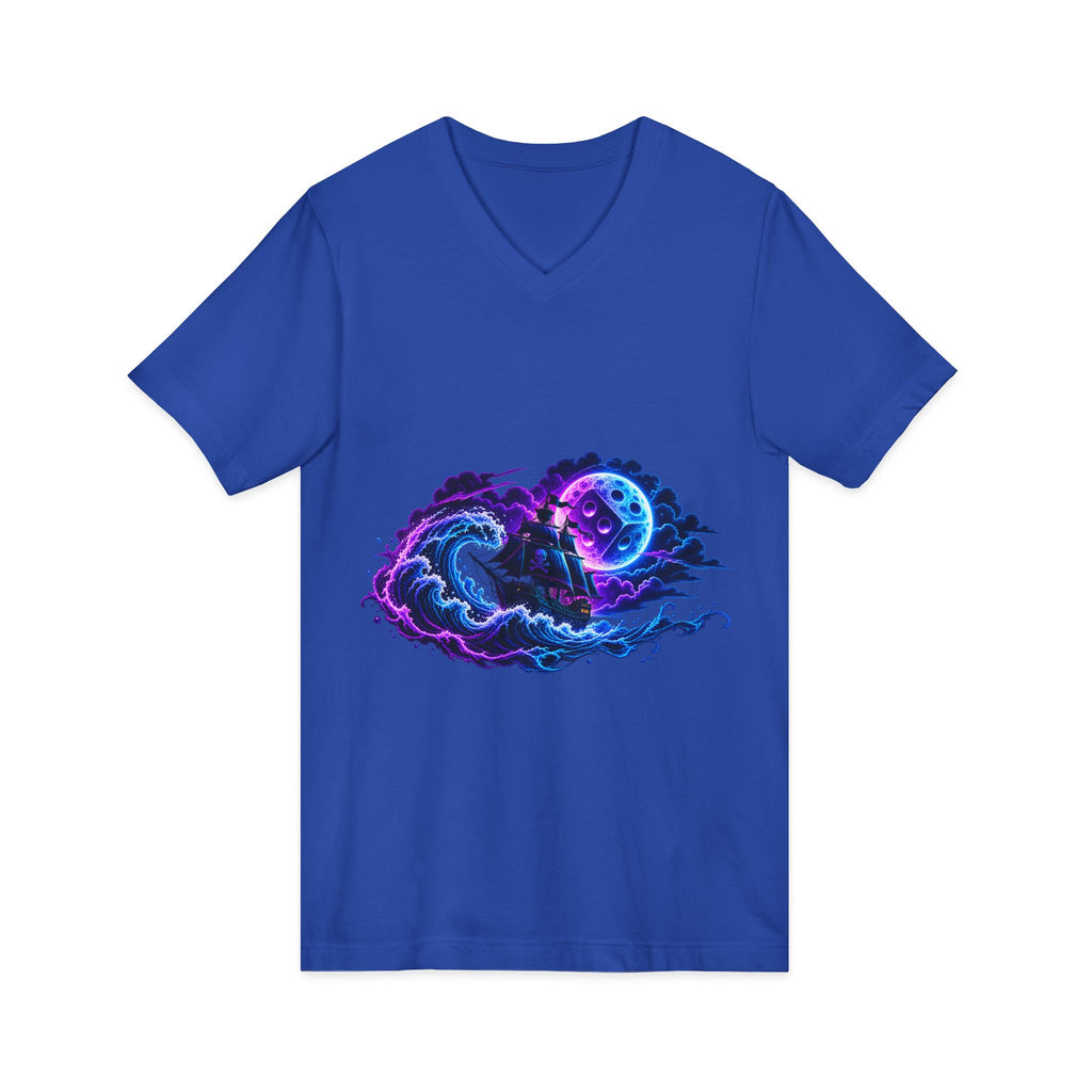 Vampire Night Surf V-Neck Tee — Neon Gothic Moon Graphic