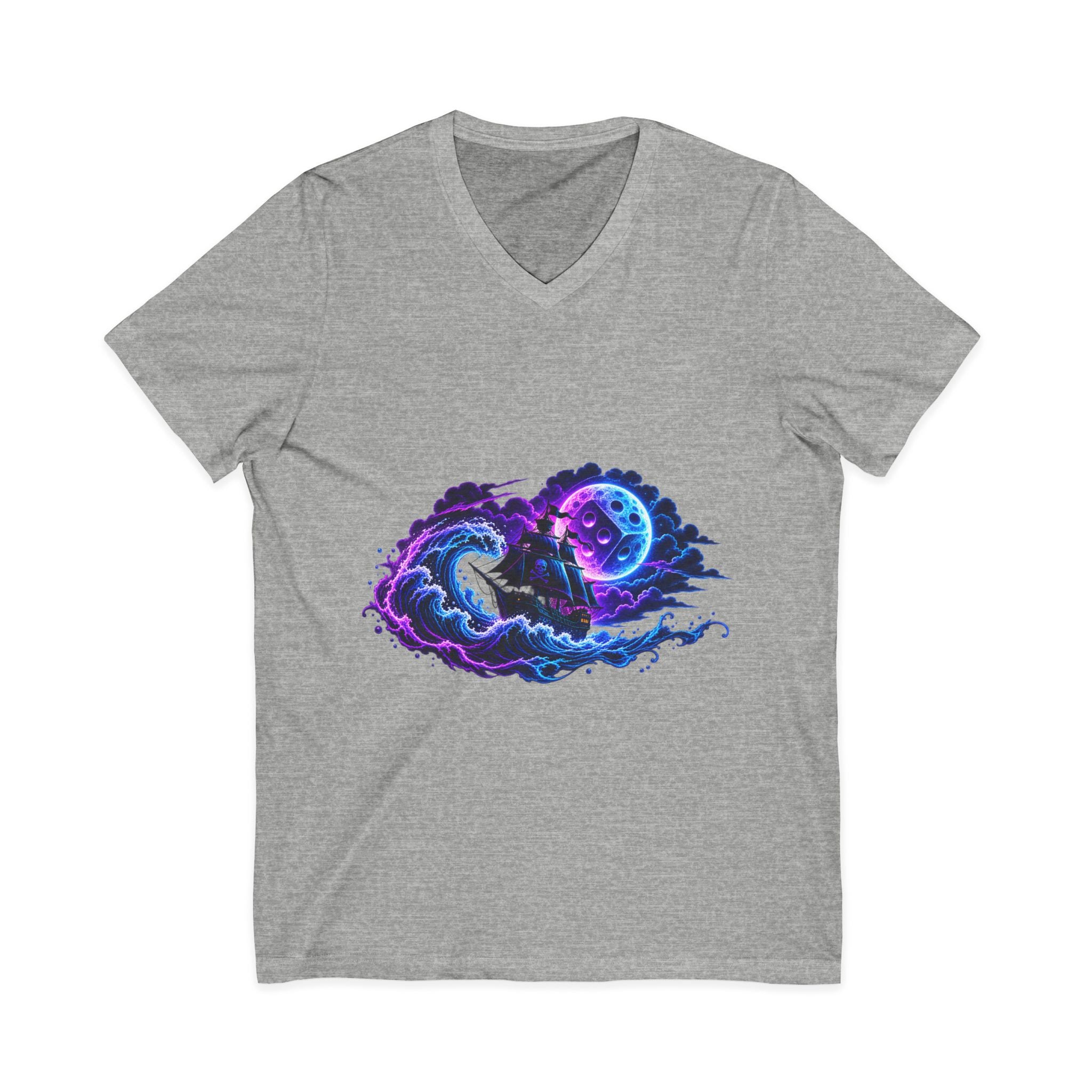 Vampire Night Surf V-Neck Tee — Neon Gothic Moon Graphic