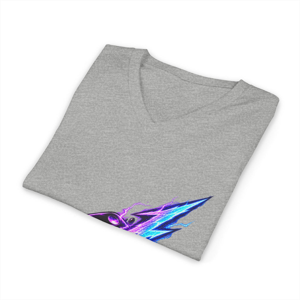 Lightning Dice V‑Neck Tee — Neon Gaming Dice Graphic Shirt
