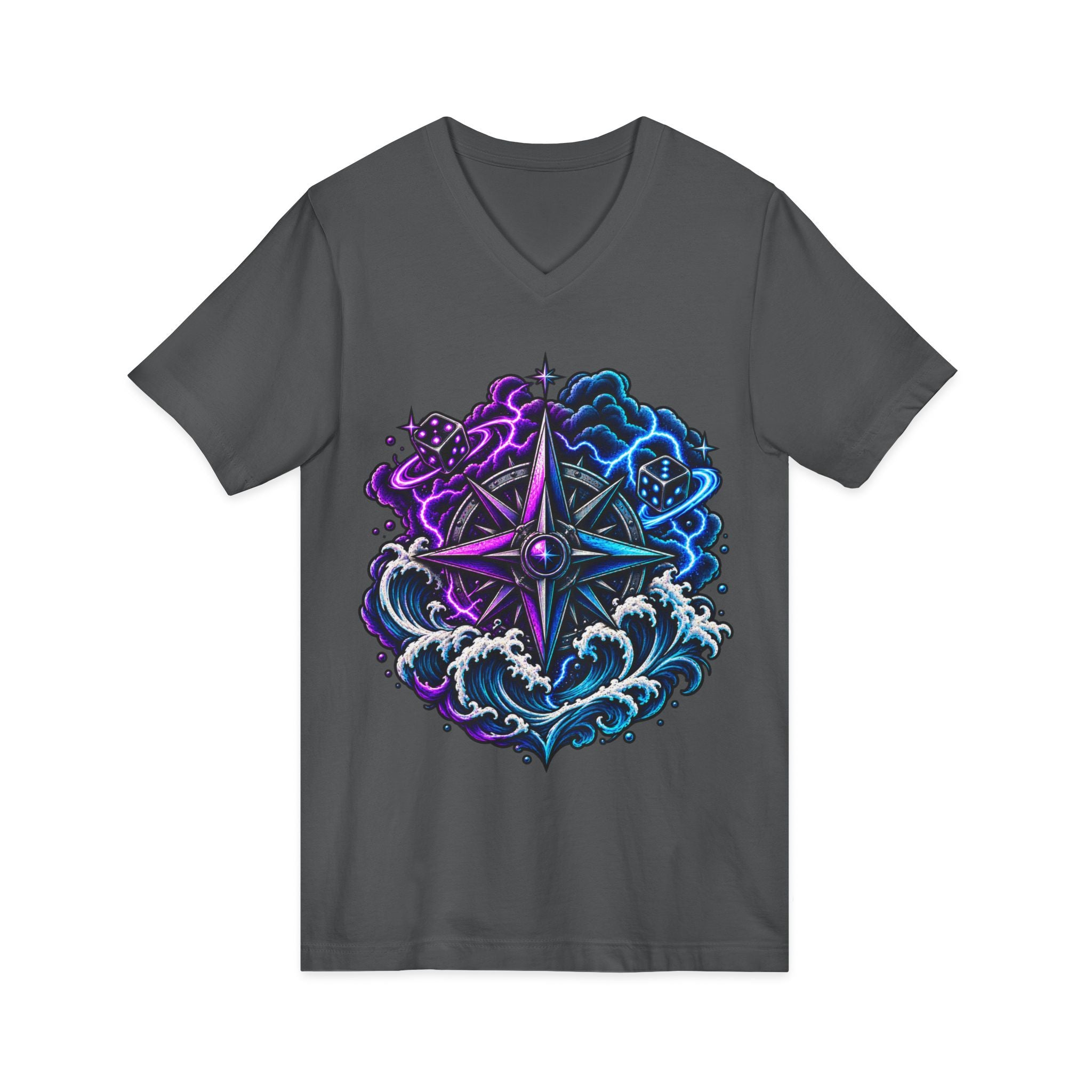 Compass Rose Nebula V-Neck Tee — Cosmic Compass Graphic T-Shirt