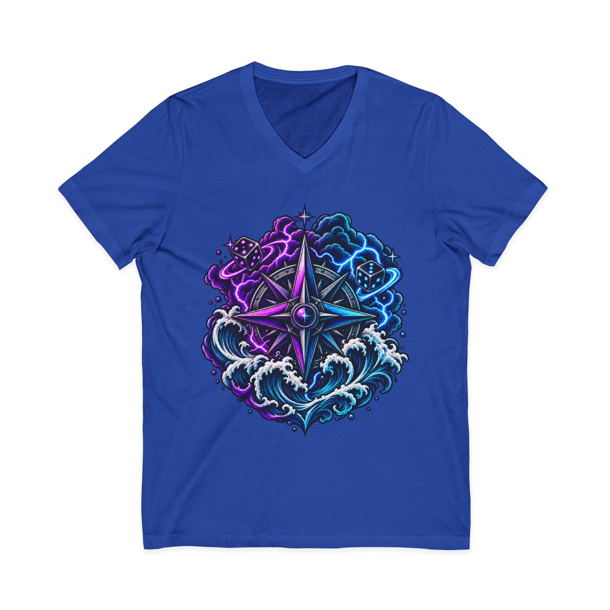 Compass Rose Nebula V-Neck Tee — Cosmic Compass Graphic T-Shirt