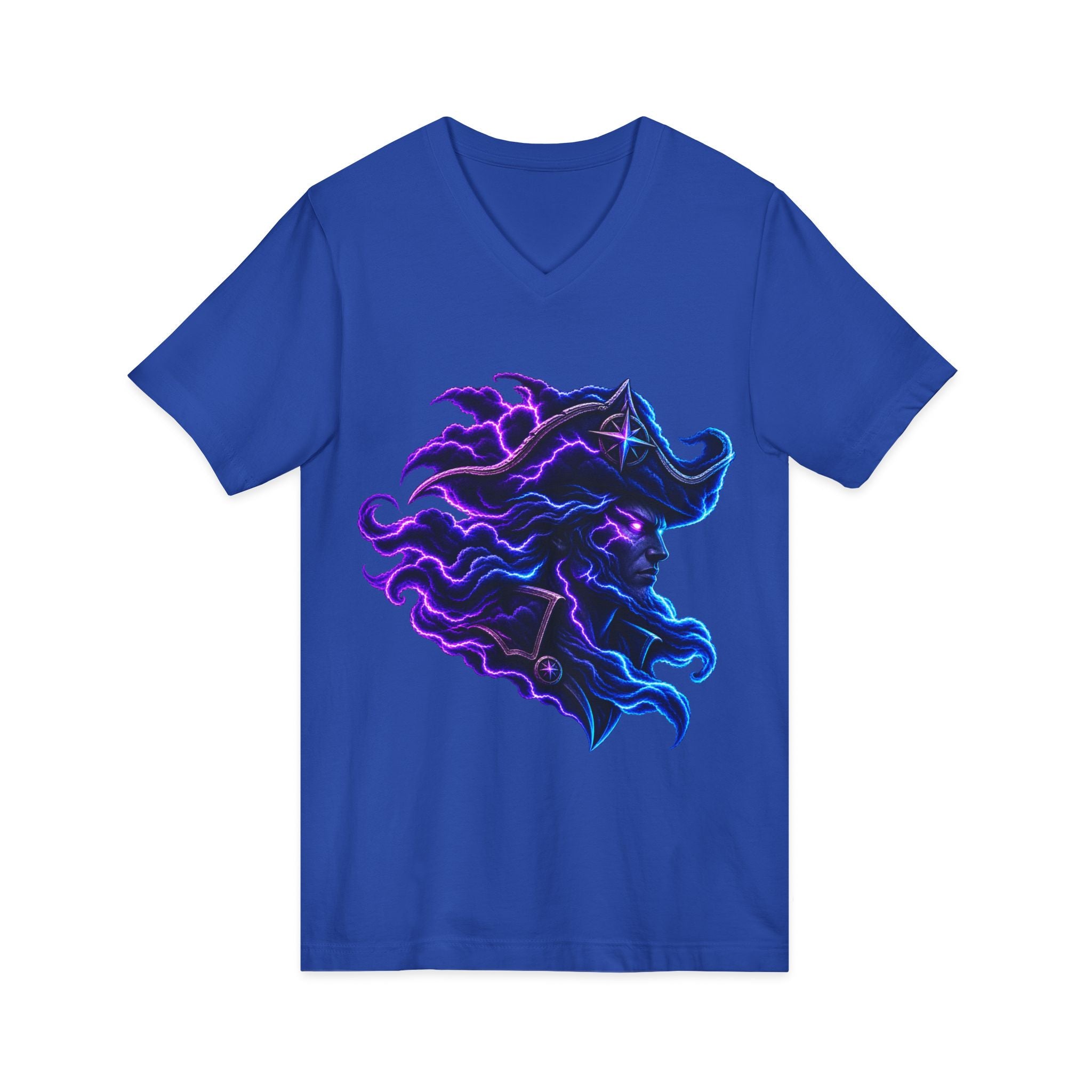 Nebula Goddess V-Neck Tee — Cosmic Purple Woman Portrait Shirt