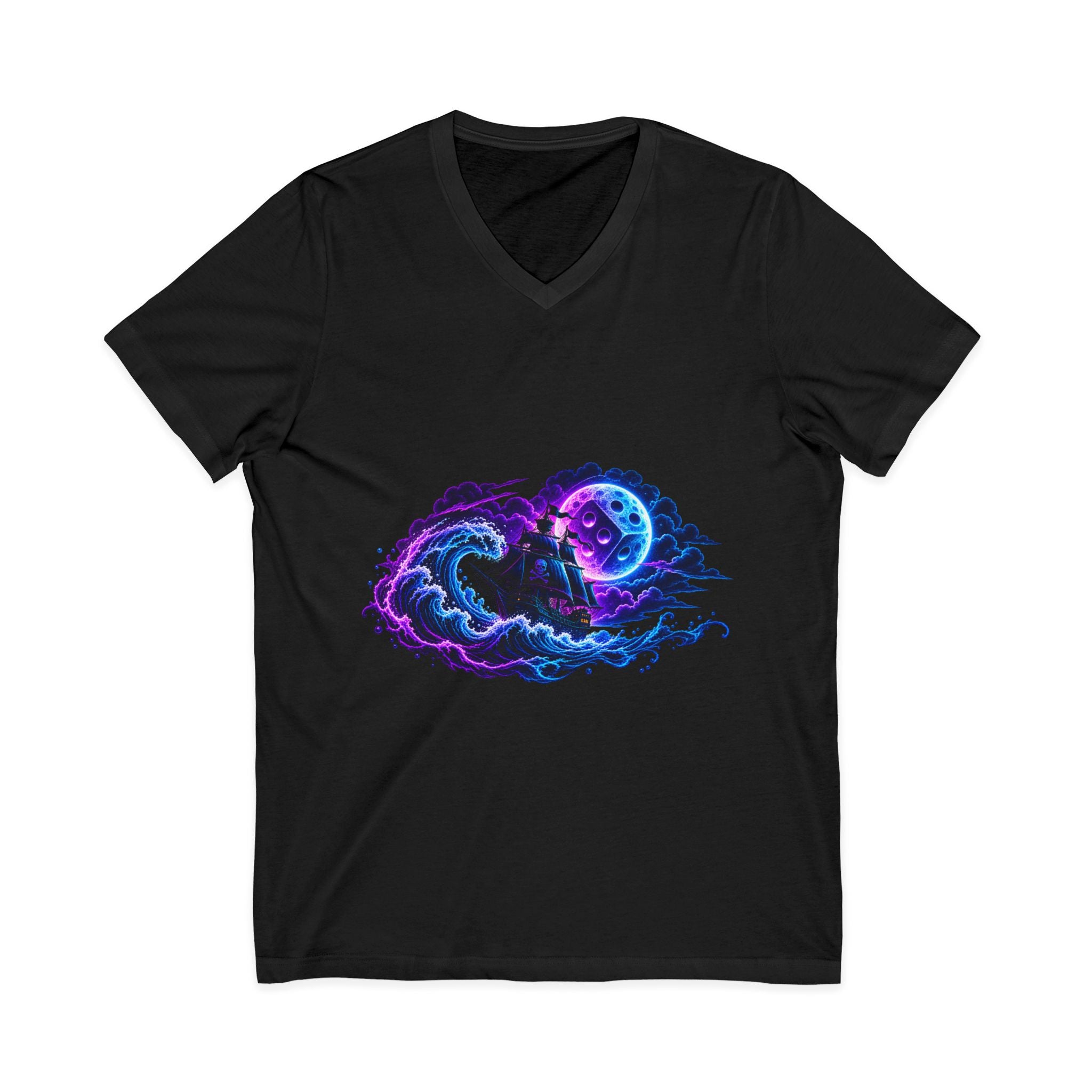 Vampire Night Surf V-Neck Tee — Neon Gothic Moon Graphic