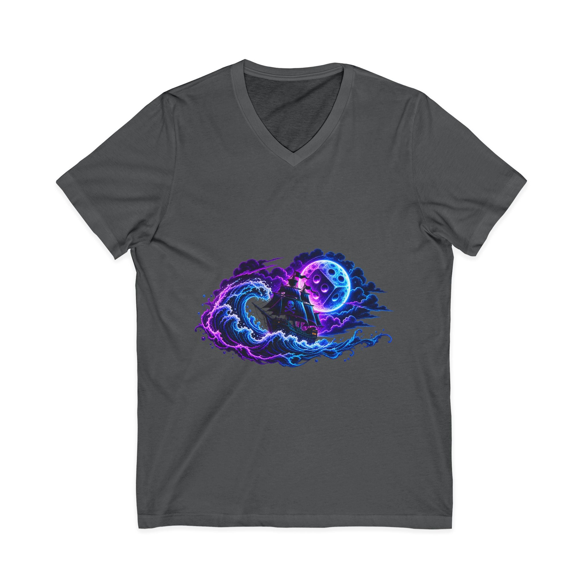 Vampire Night Surf V-Neck Tee — Neon Gothic Moon Graphic