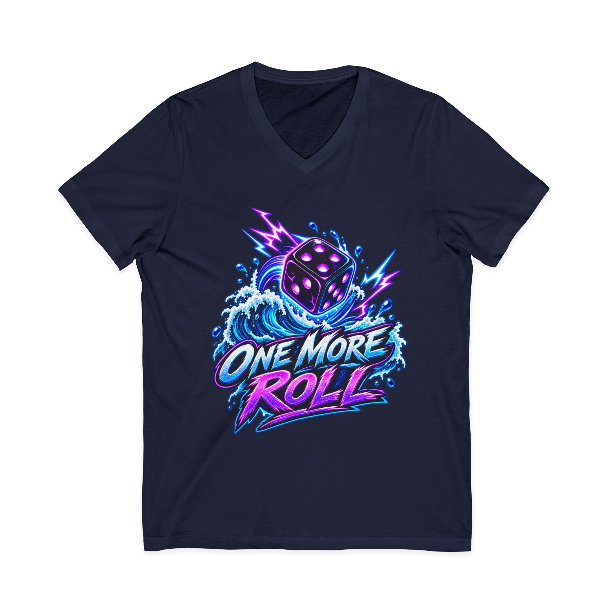 V-Neck Tee - "One More Roll" Dice Graphic Tee for Gamers