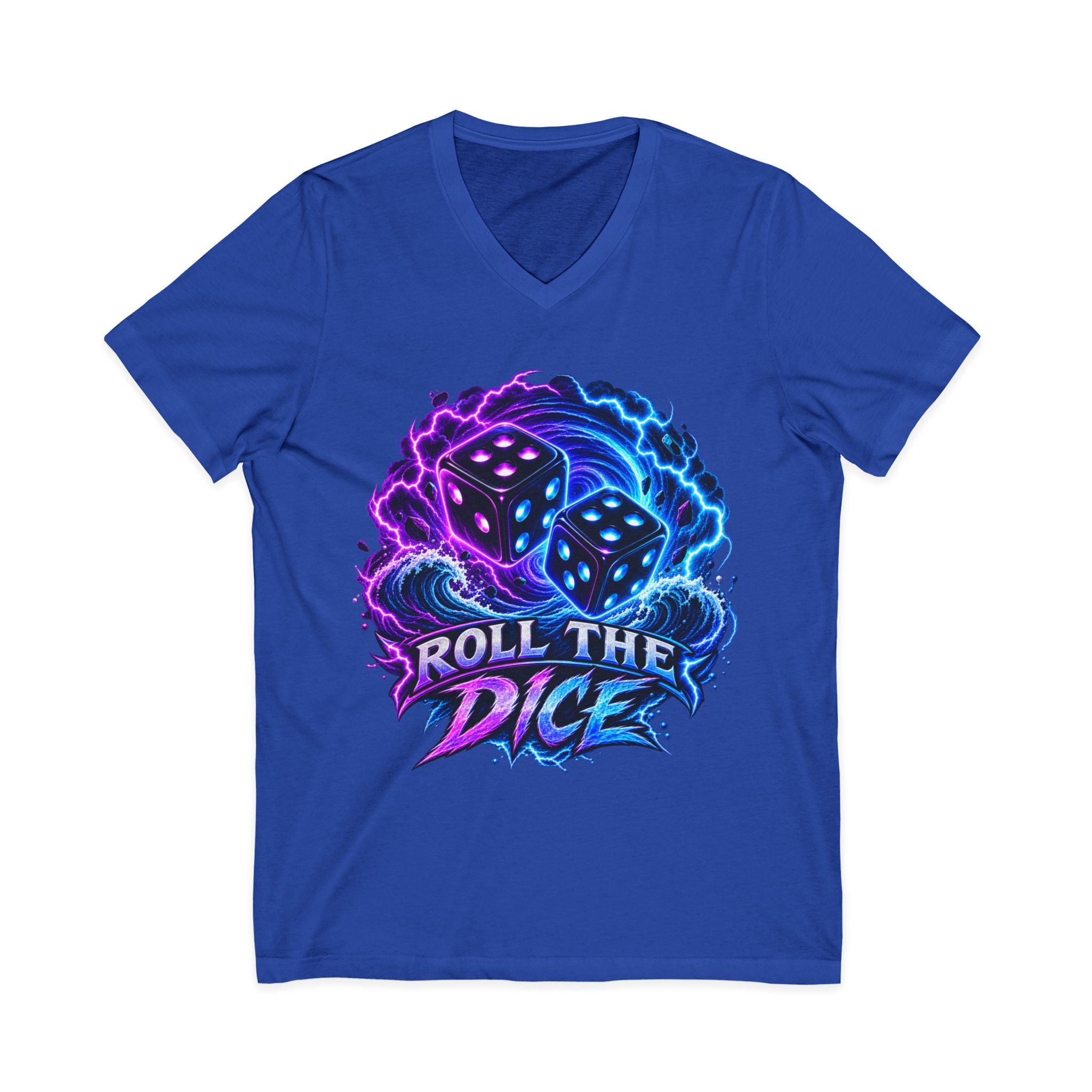 Roll the Dice V‑Neck Tee — Neon Dice Gaming T‑Shirt