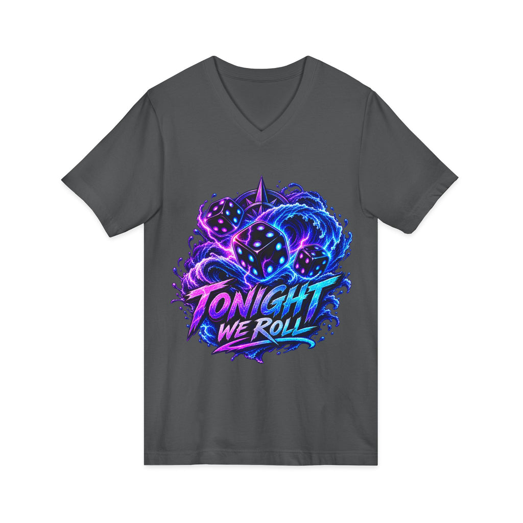 Tonight We Roll V-Neck Tee — Neon Dice Graphic Shirt for Gamers & DnD Players