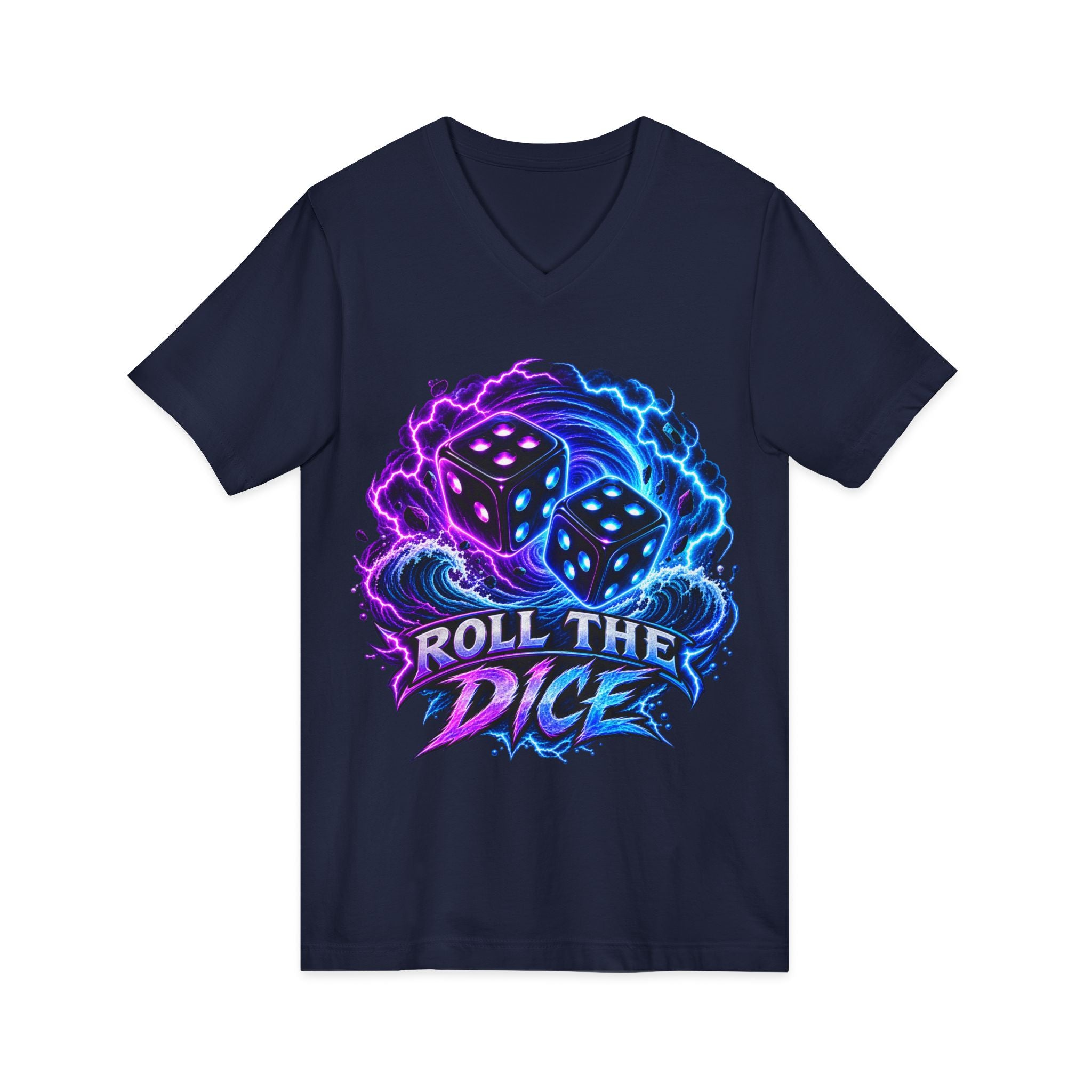 Roll the Dice V‑Neck Tee — Neon Dice Gaming T‑Shirt