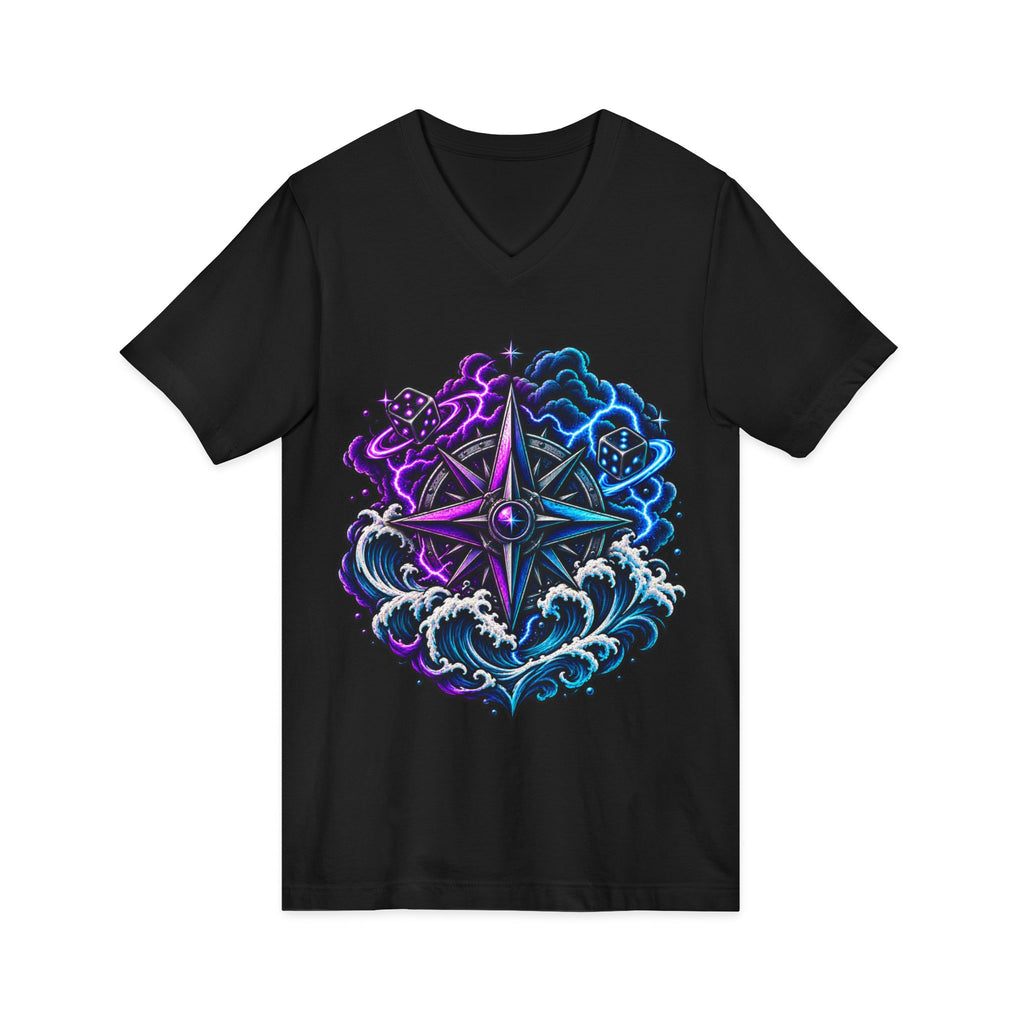 Compass Rose Nebula V-Neck Tee — Cosmic Compass Graphic T-Shirt