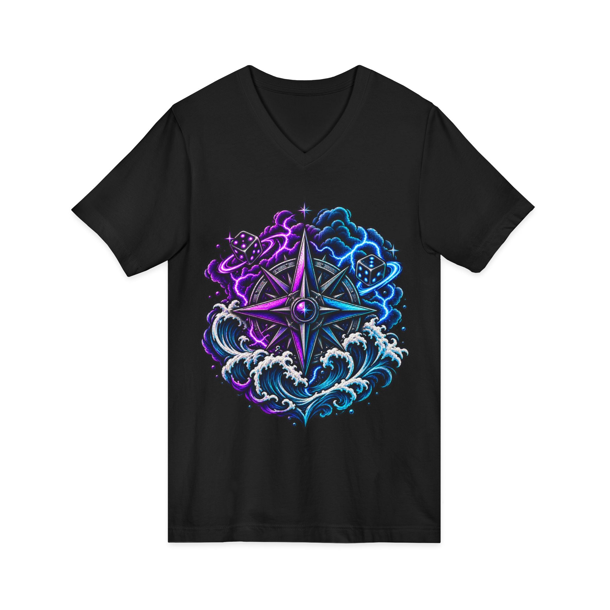 Compass Rose Nebula V-Neck Tee — Cosmic Compass Graphic T-Shirt