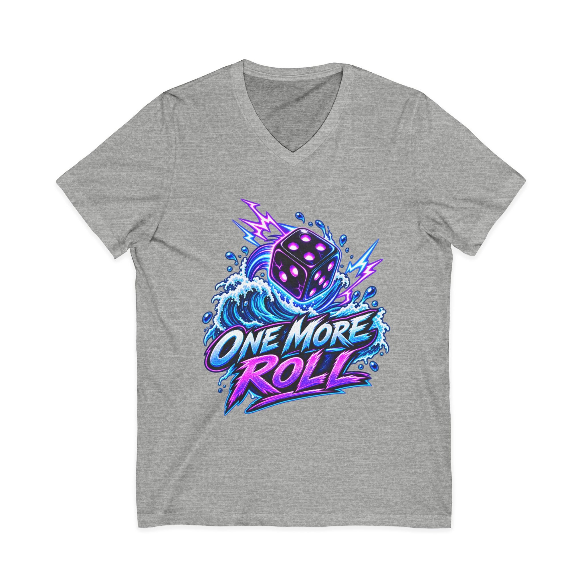 V-Neck Tee - "One More Roll" Dice Graphic Tee for Gamers