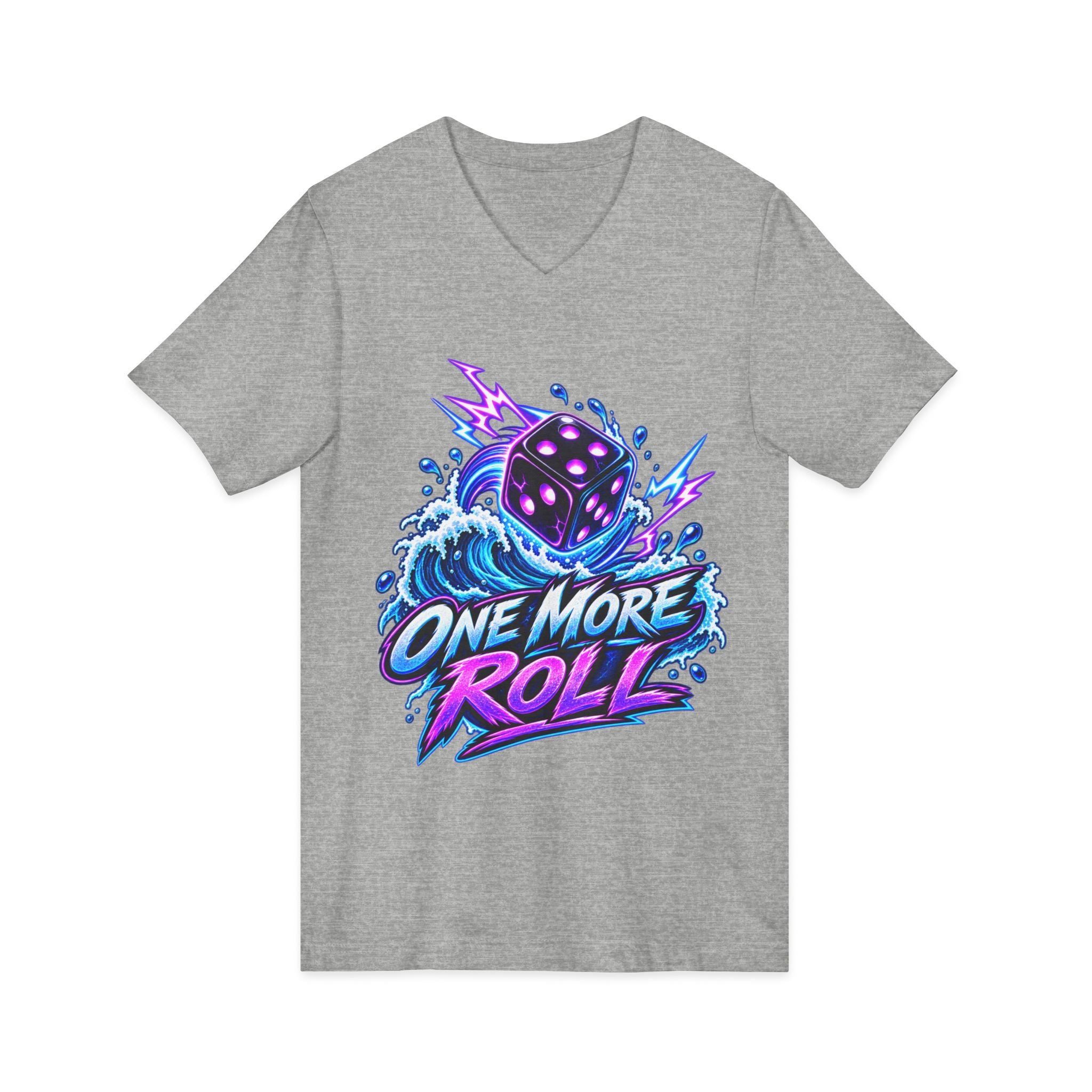 V-Neck Tee - "One More Roll" Dice Graphic Tee for Gamers