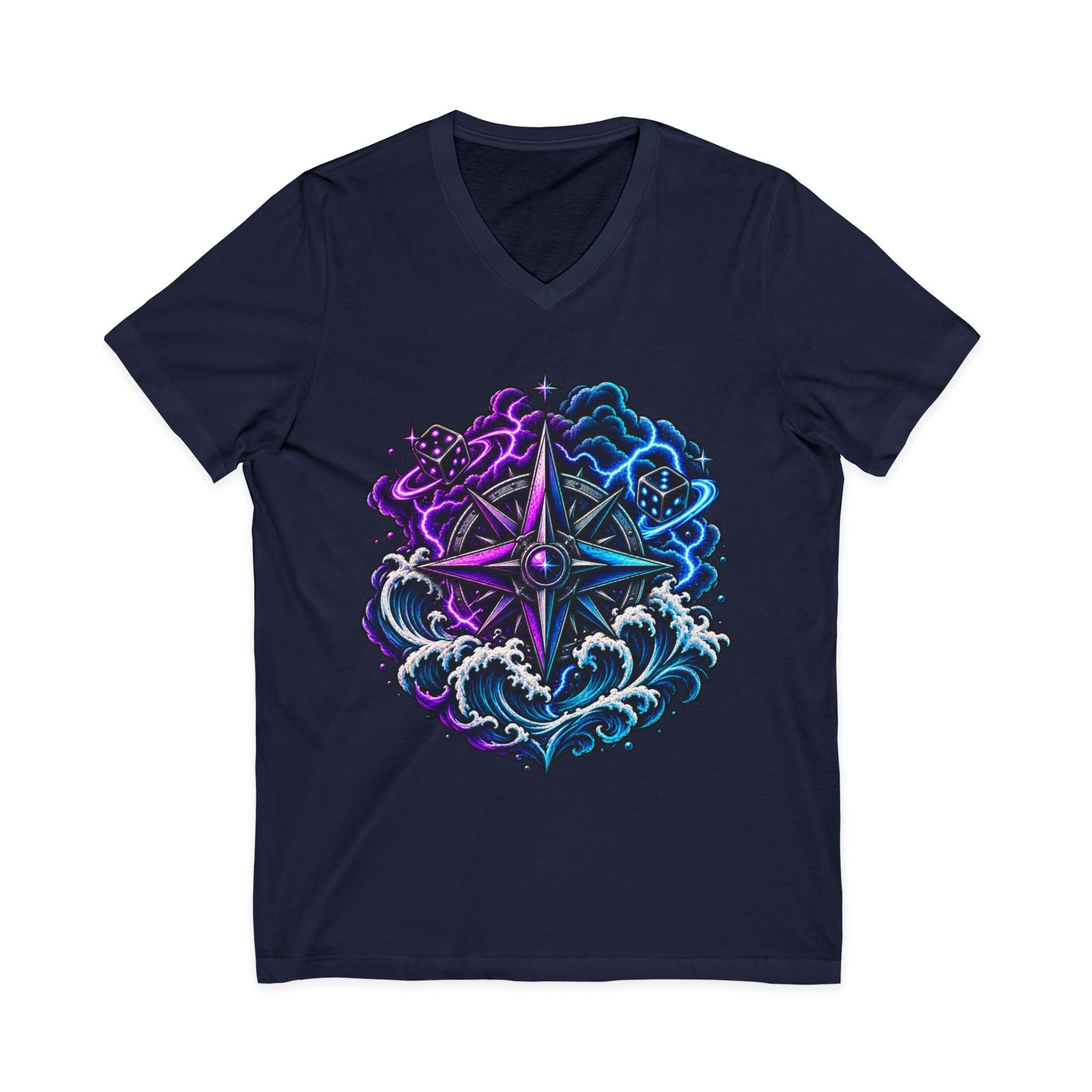 Compass Rose Nebula V-Neck Tee — Cosmic Compass Graphic T-Shirt