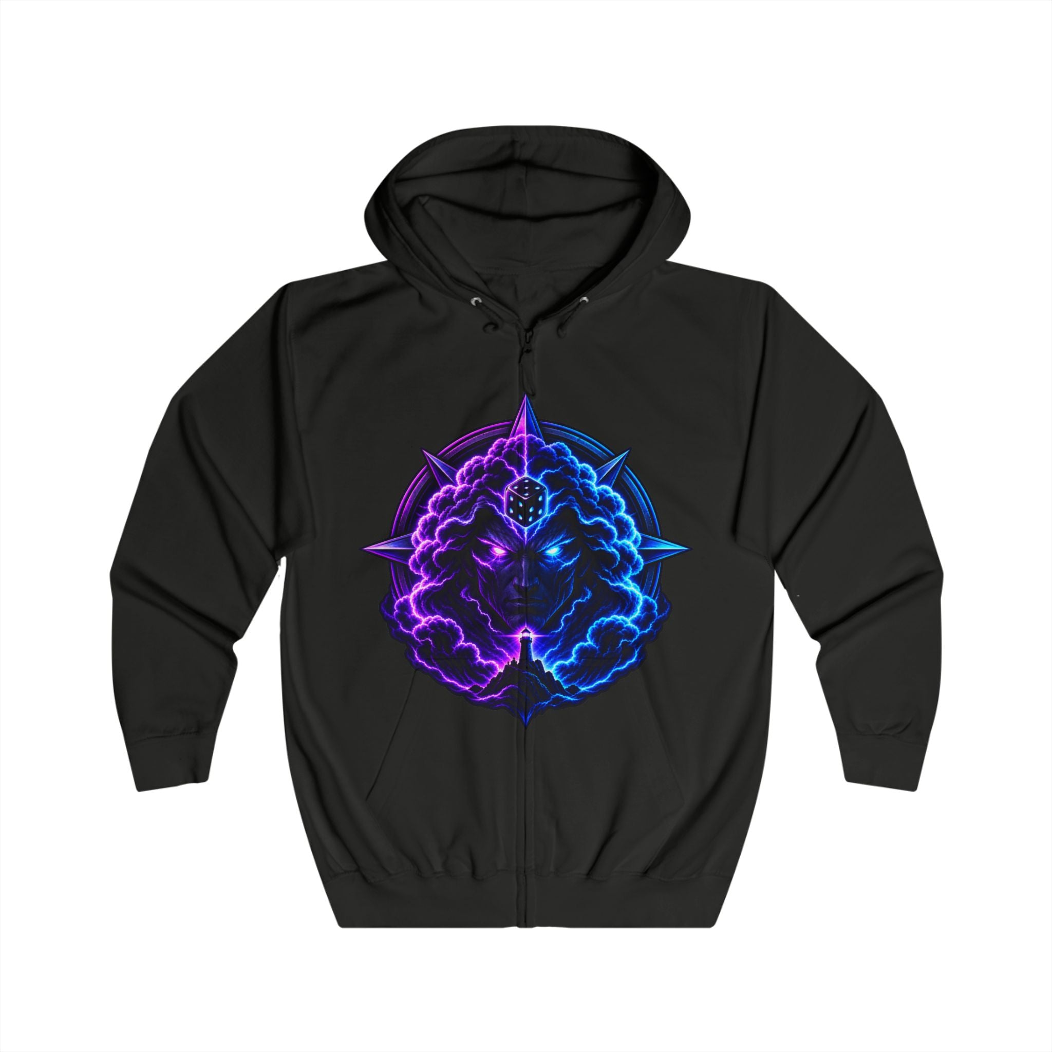 Zip Hoodie — Neon Cosmic Brain Mandala Graphic