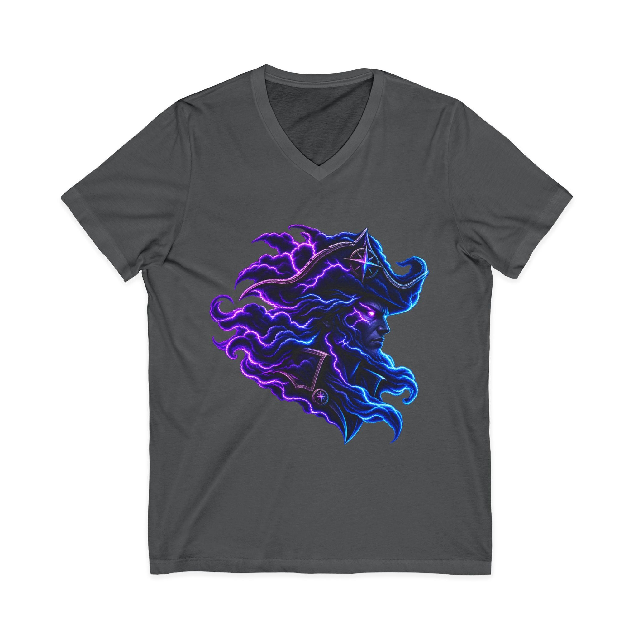 Nebula Goddess V-Neck Tee — Cosmic Purple Woman Portrait Shirt