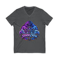 Storm Crew V-Neck Tee — Neon Lightning Graphic Shirt for Gamers & Weather Fans