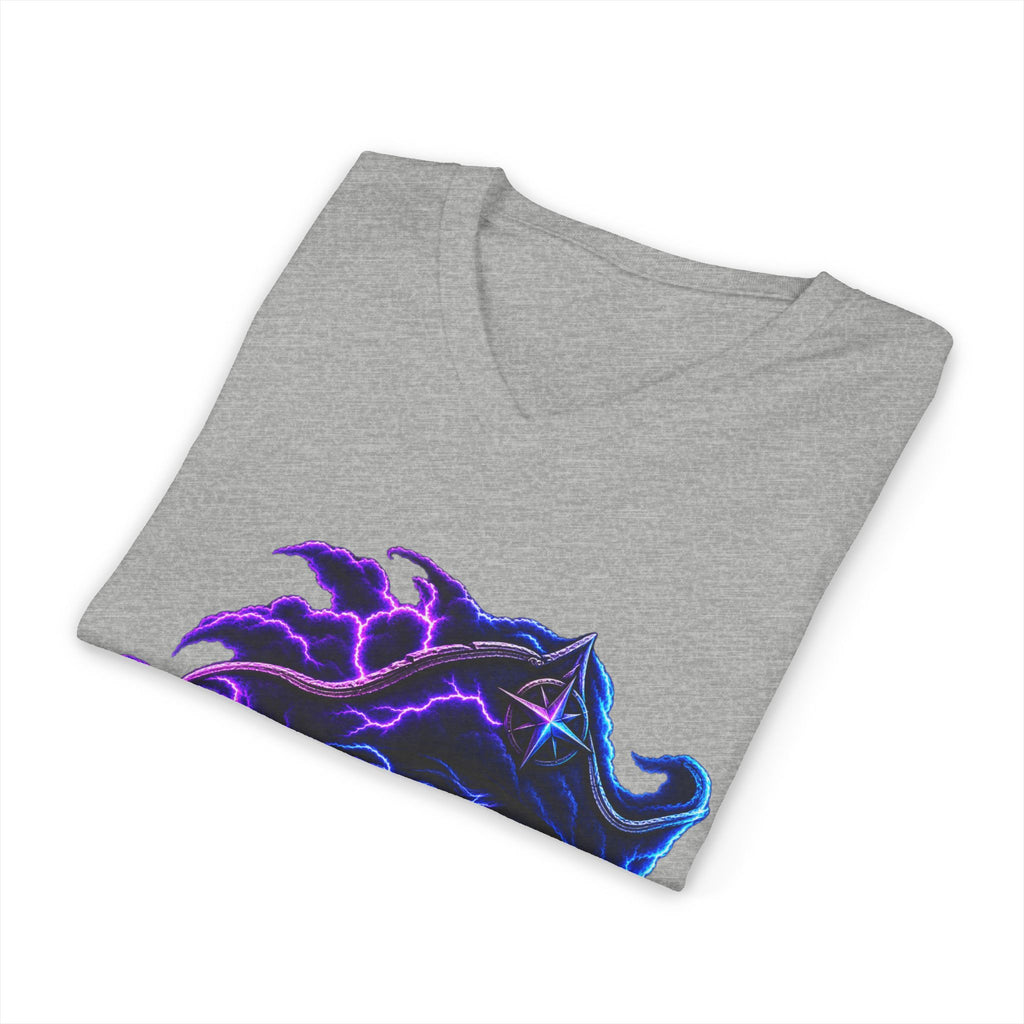 Nebula Goddess V-Neck Tee — Cosmic Purple Woman Portrait Shirt