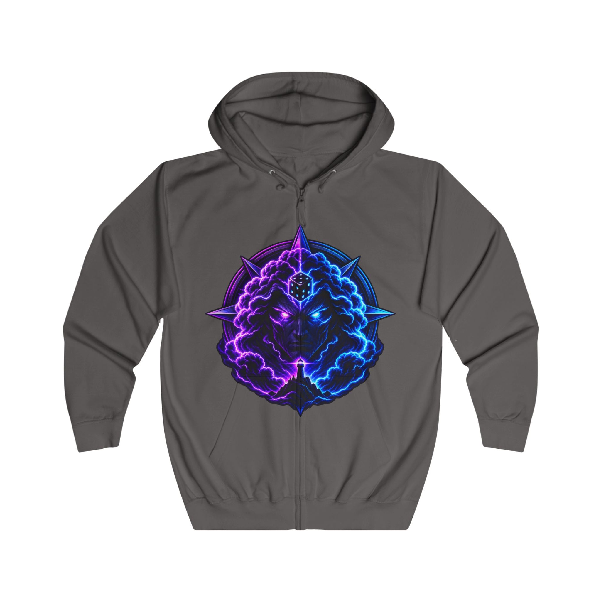 Zip Hoodie — Neon Cosmic Brain Mandala Graphic