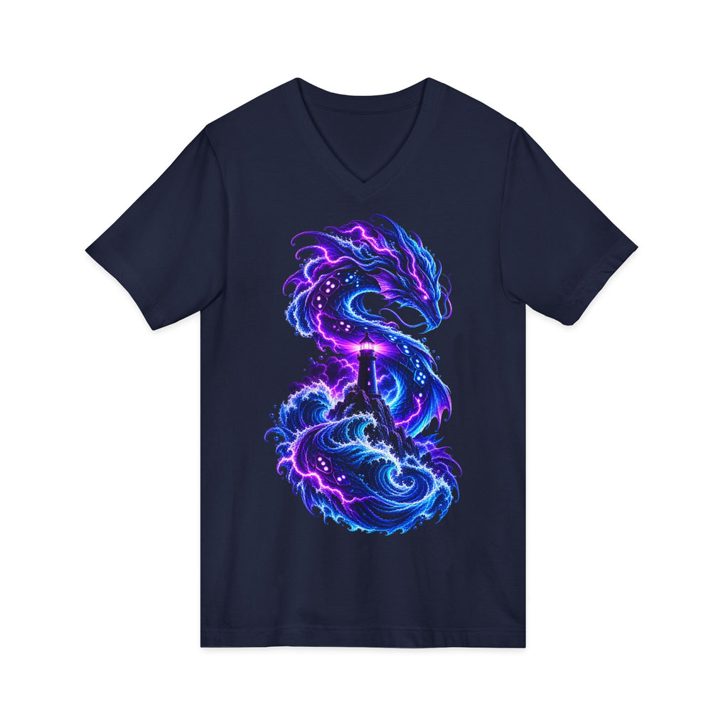 Dragon V-Neck T-Shirt — Neon Cosmic Dragon Graphic Tee