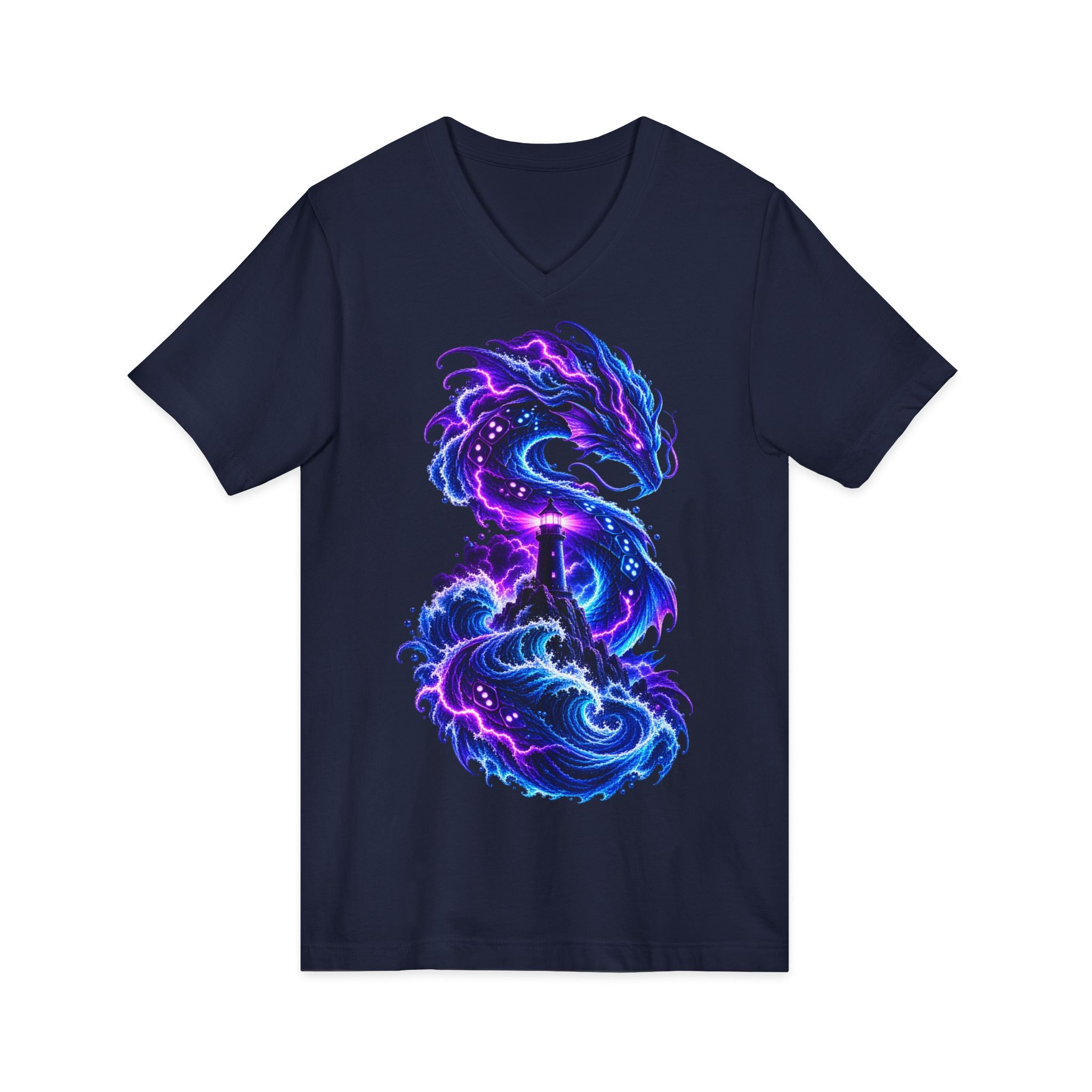 Dragon V-Neck T-Shirt — Neon Cosmic Dragon Graphic Tee