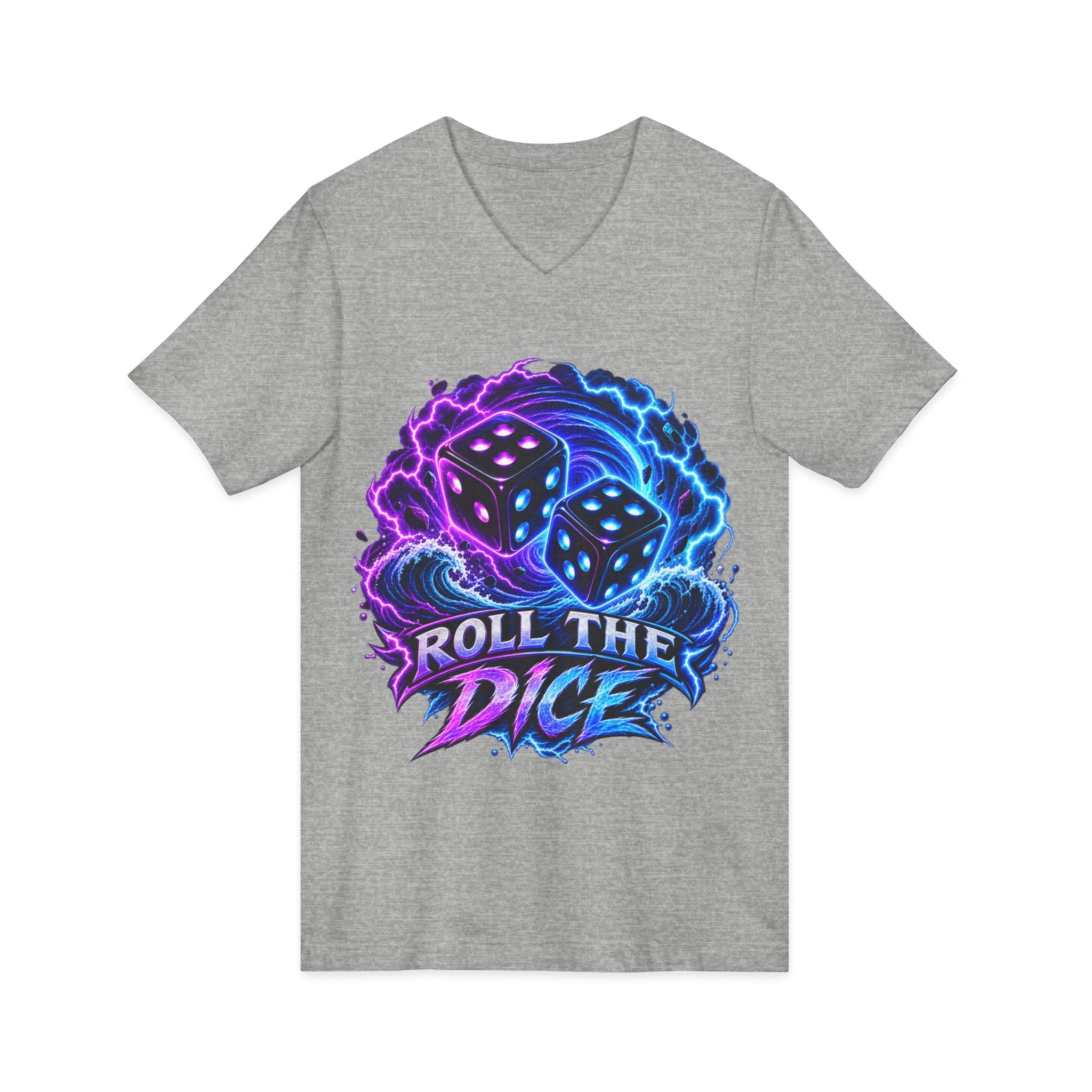 Roll the Dice V‑Neck Tee — Neon Dice Gaming T‑Shirt