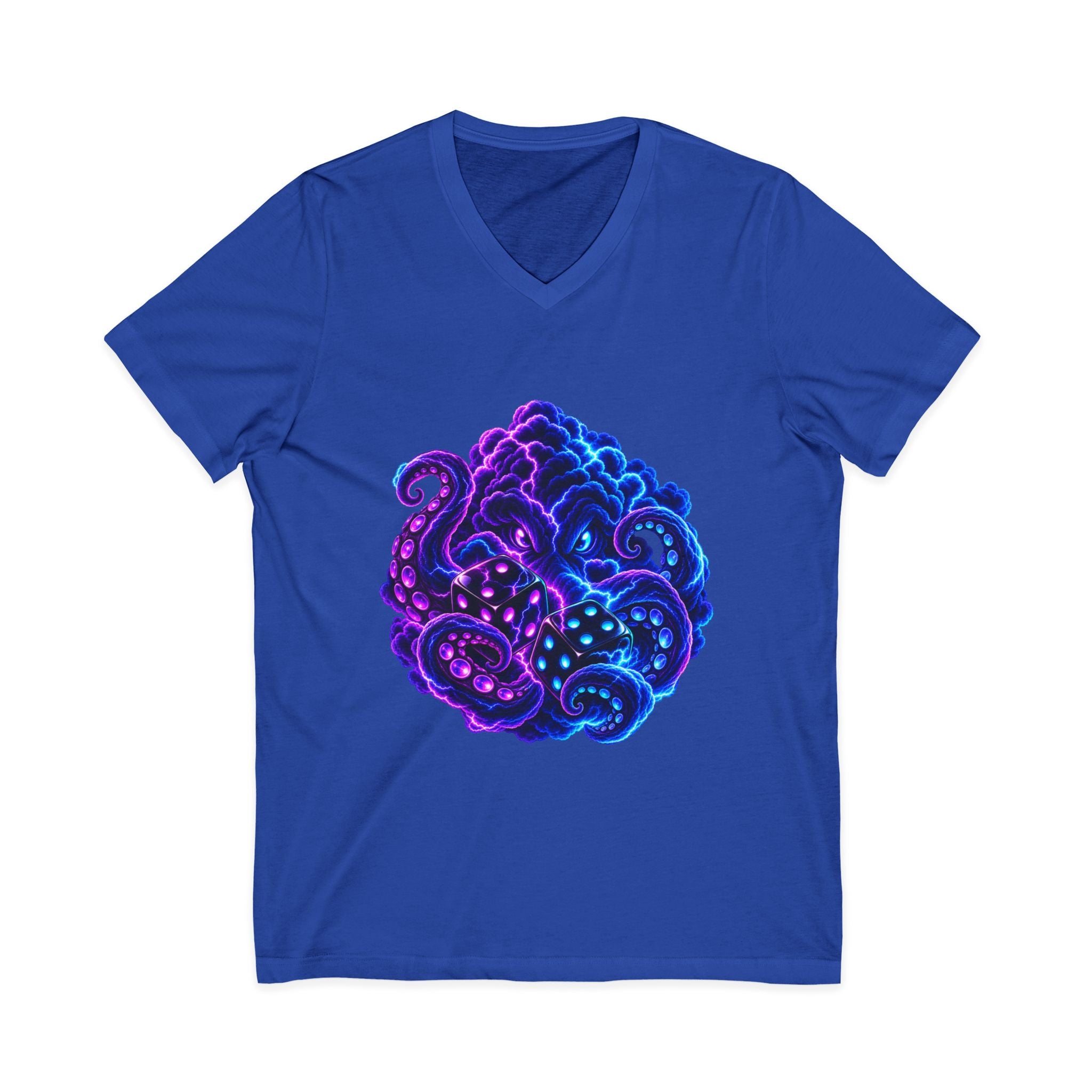 Octopus Nebula V-Neck Tee — Neon Galactic Octopus Graphic Shirt
