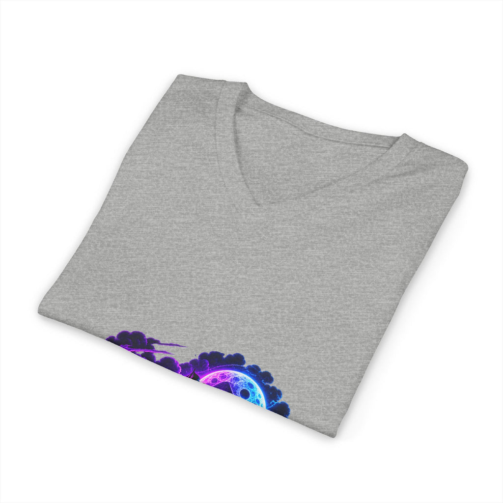 Vampire Night Surf V-Neck Tee — Neon Gothic Moon Graphic