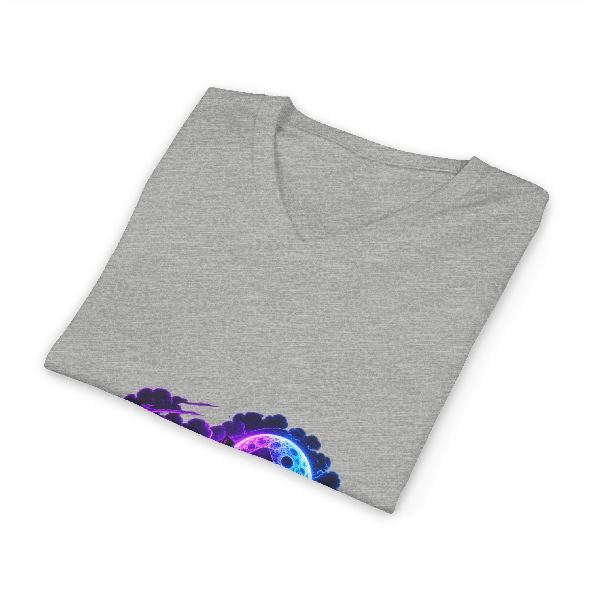 Vampire Night Surf V-Neck Tee — Neon Gothic Moon Graphic