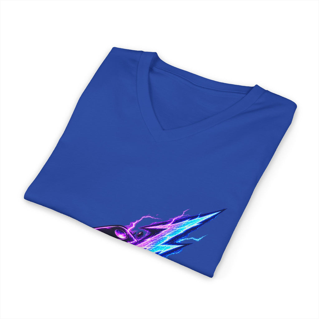 Lightning Dice V‑Neck Tee — Neon Gaming Dice Graphic Shirt
