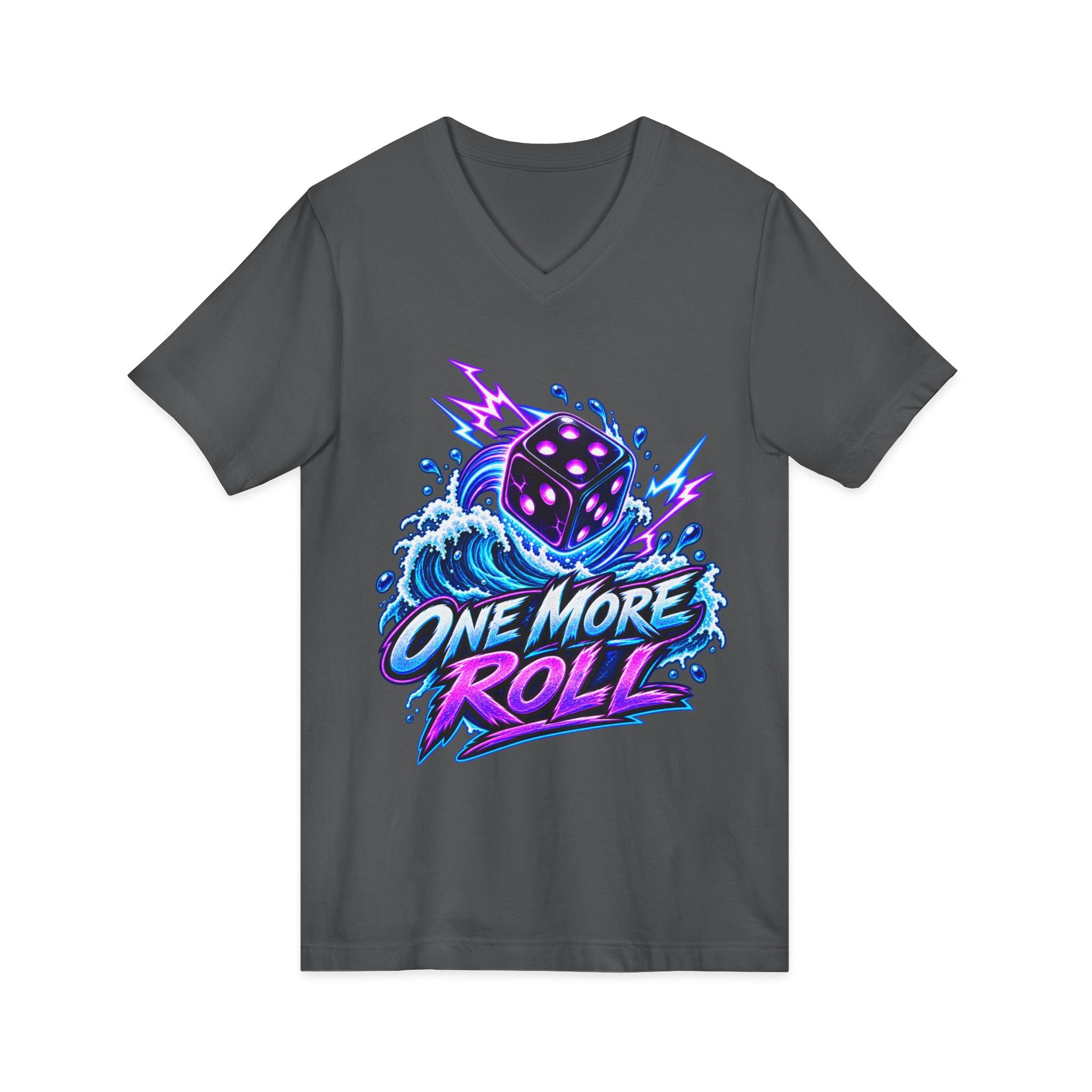 V-Neck Tee - "One More Roll" Dice Graphic Tee for Gamers