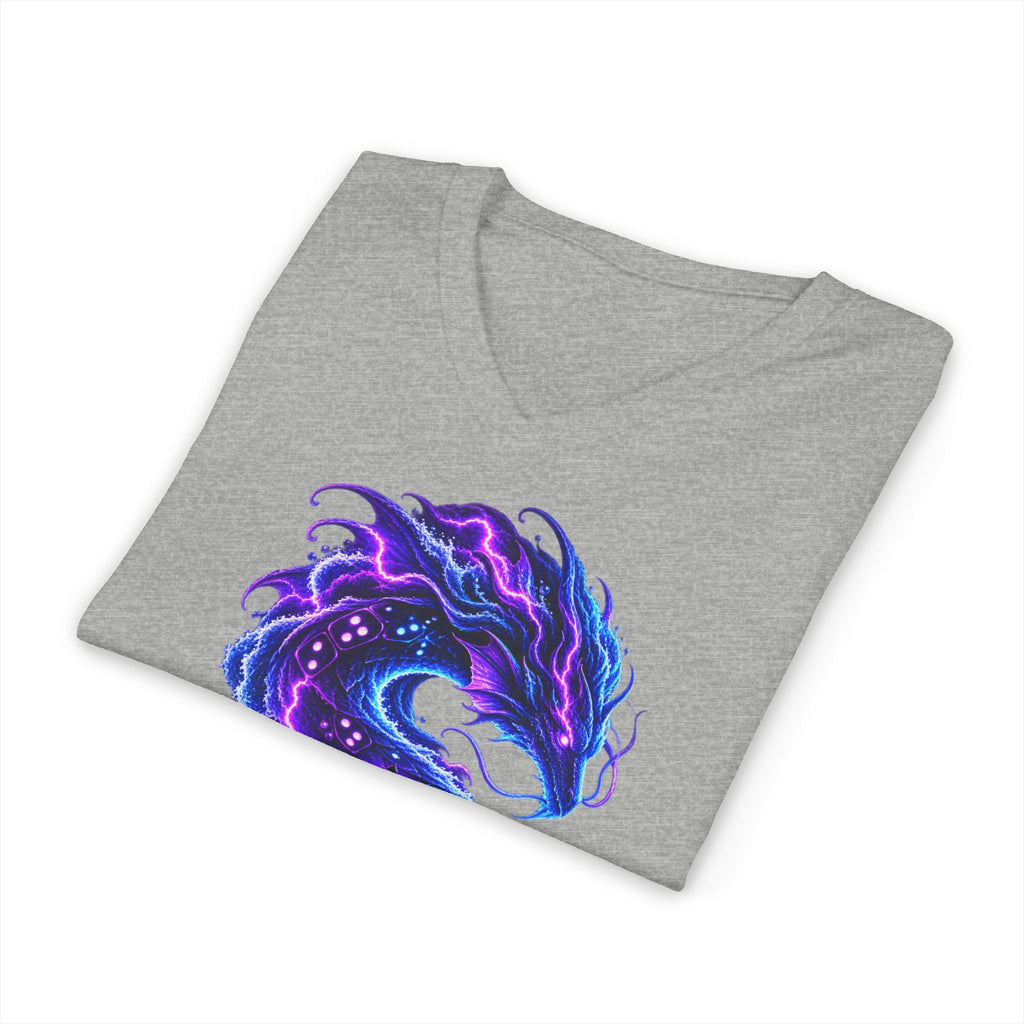 Dragon V-Neck T-Shirt — Neon Cosmic Dragon Graphic Tee