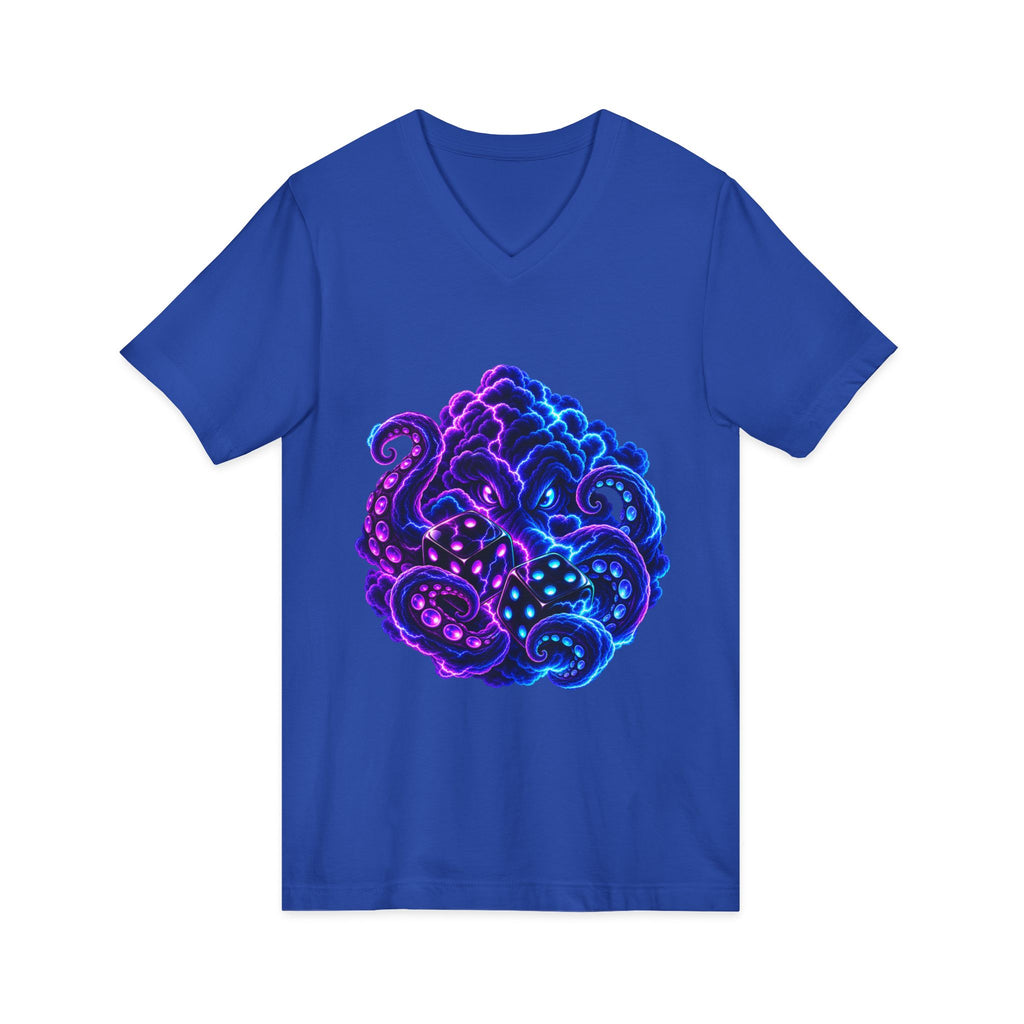 Octopus Nebula V-Neck Tee — Neon Galactic Octopus Graphic Shirt