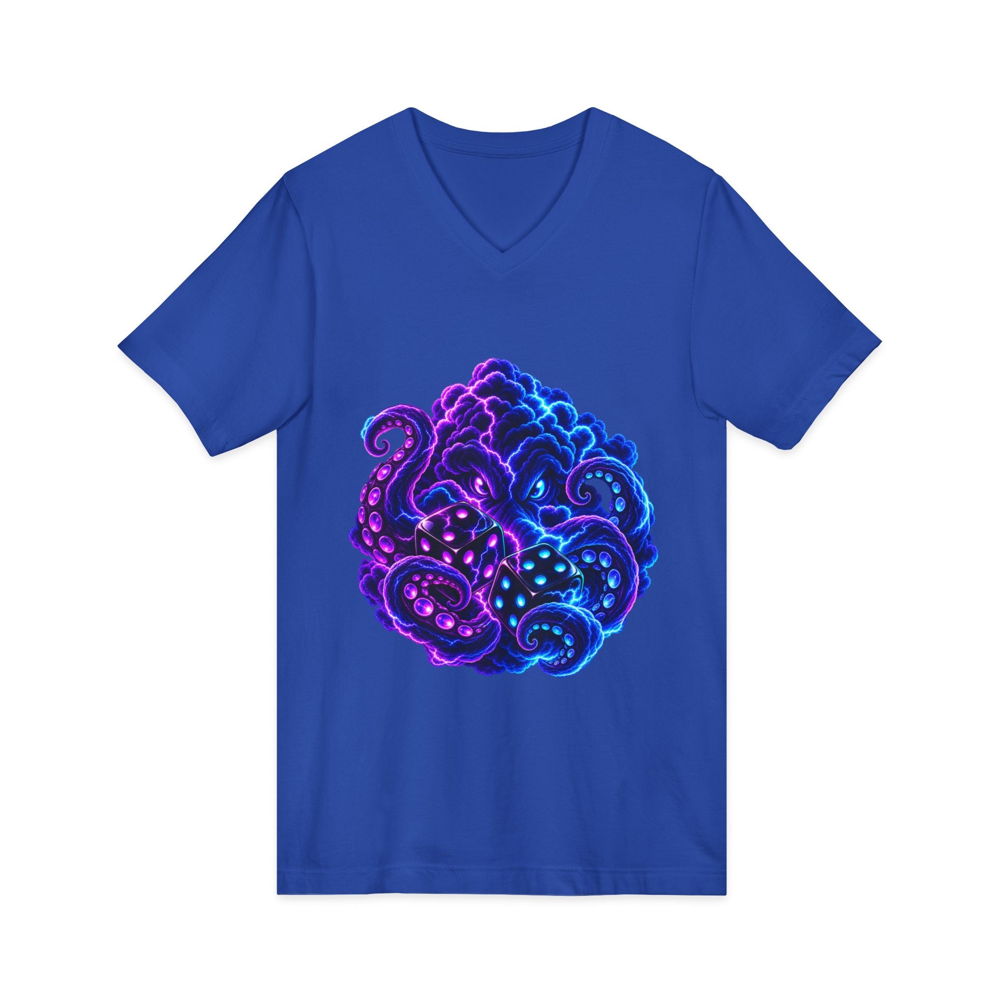 Octopus Nebula V-Neck Tee — Neon Galactic Octopus Graphic Shirt